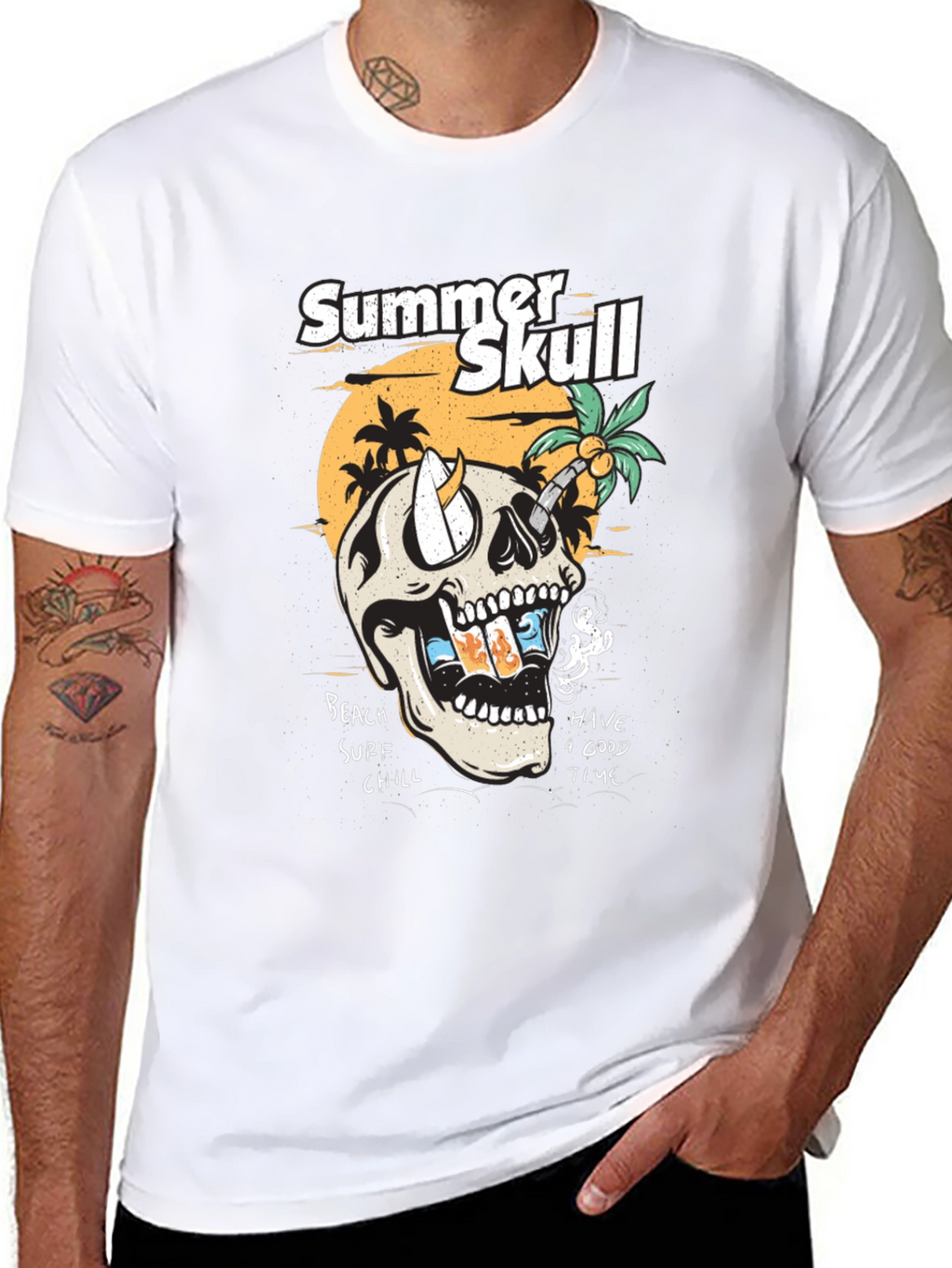 Summer Skull Graphic Tee - Beach Vibes