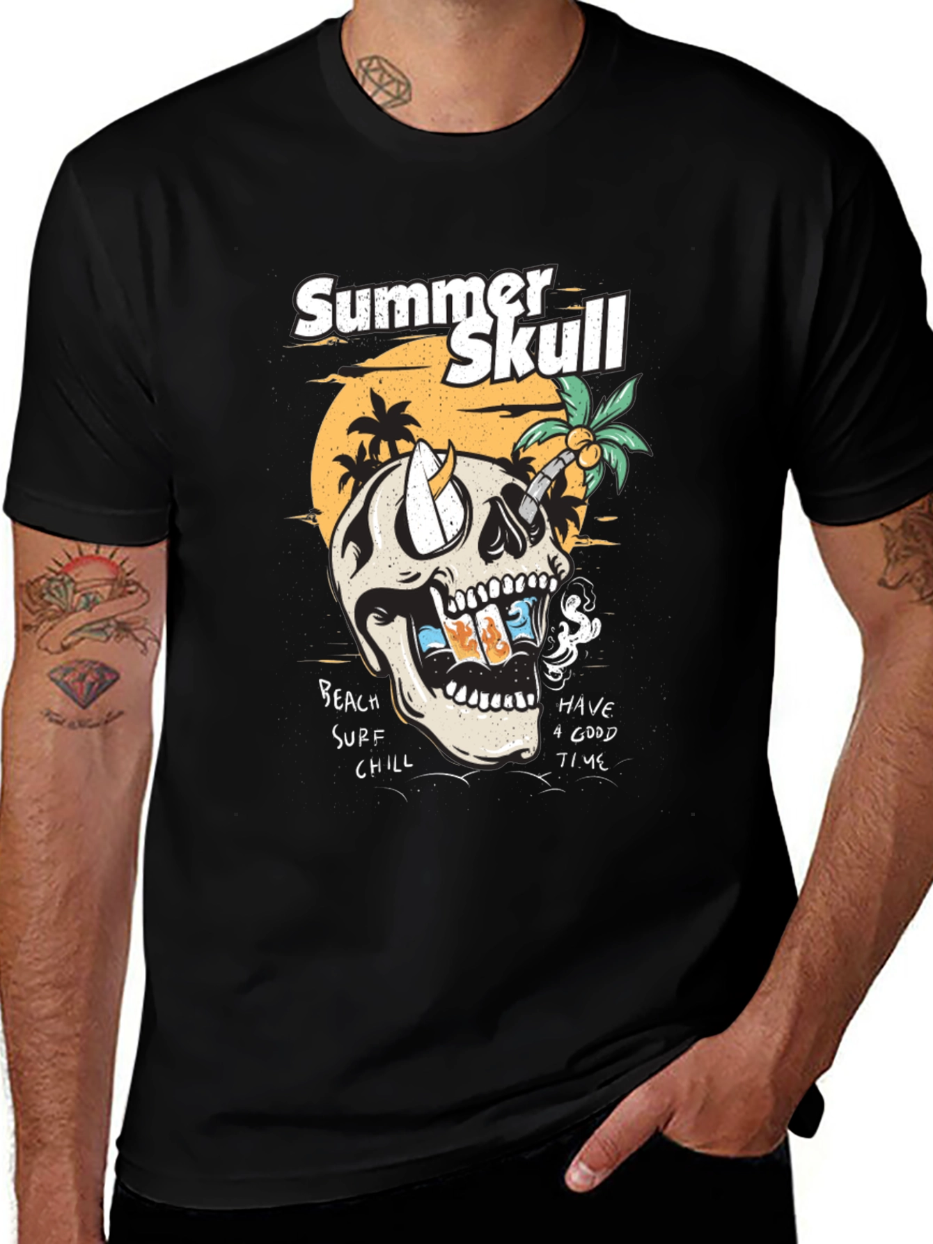 Summer Skull Graphic Tee - Beach Vibes
