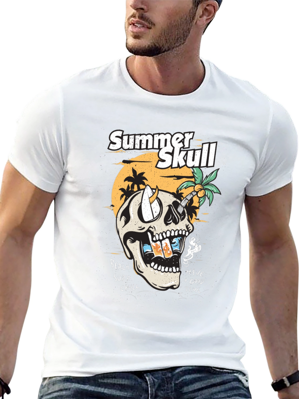 Summer Skull Graphic Tee - Beach Vibes