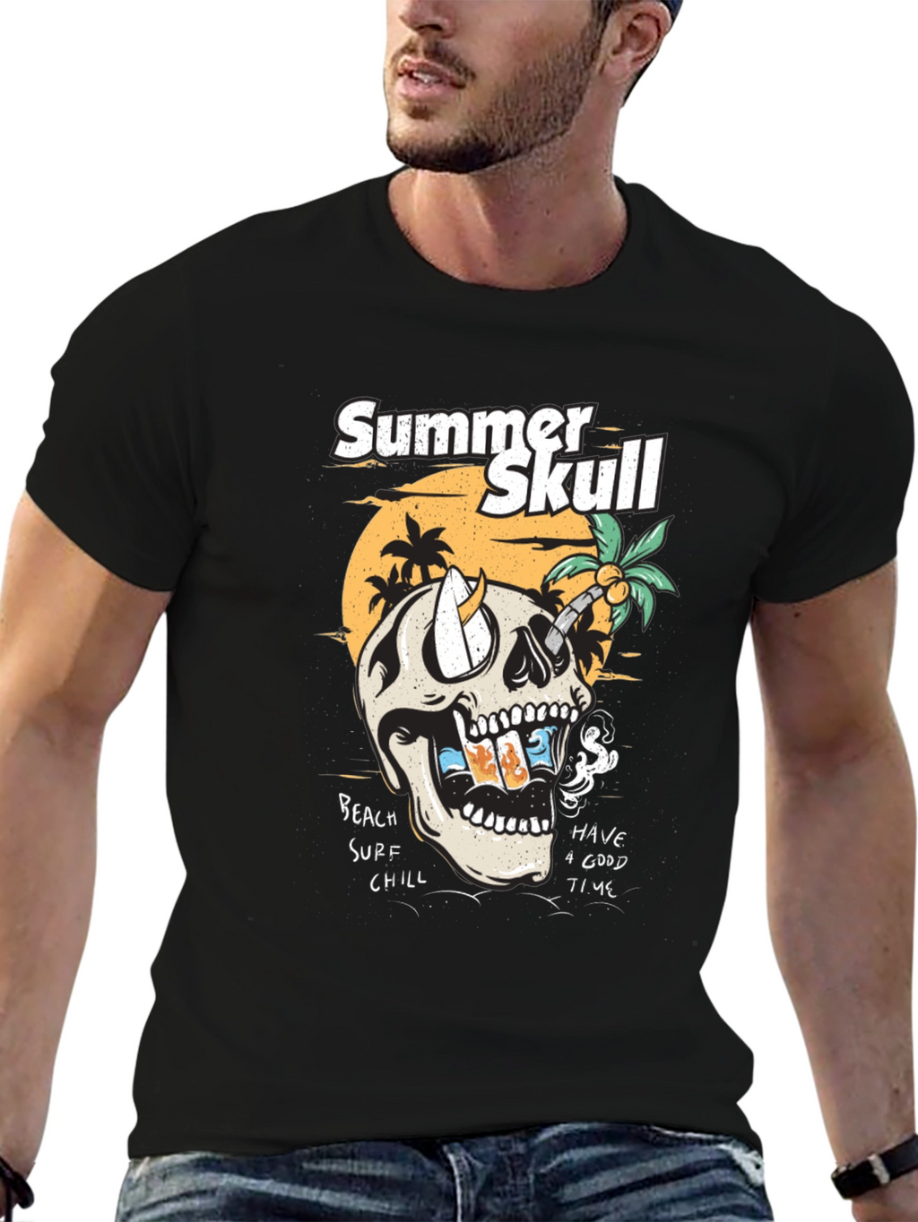 Summer Skull Graphic Tee - Beach Vibes