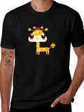 Cute Giraffe Graphic Tee - Black Cotton T-Shirt