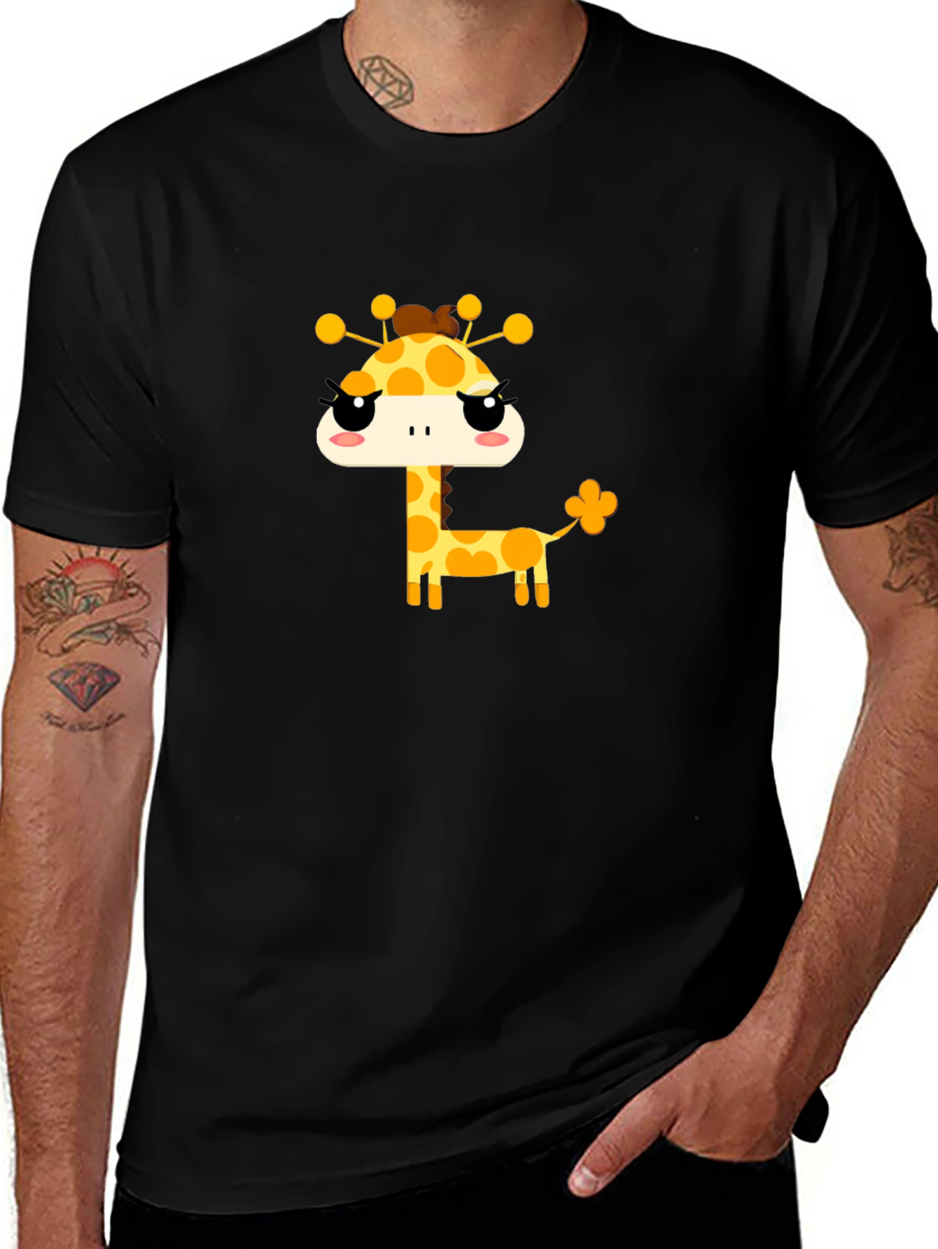 Cute Giraffe Graphic Tee - Black Cotton T-Shirt