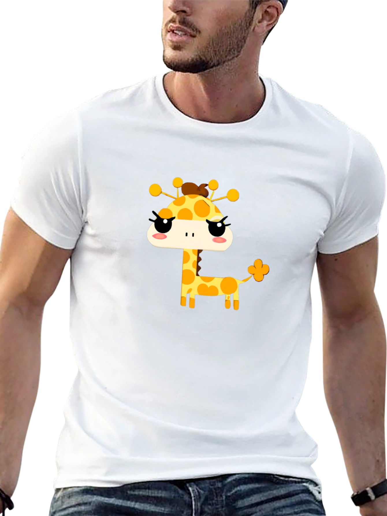 Cute Giraffe Graphic Tee - Black Cotton T-Shirt