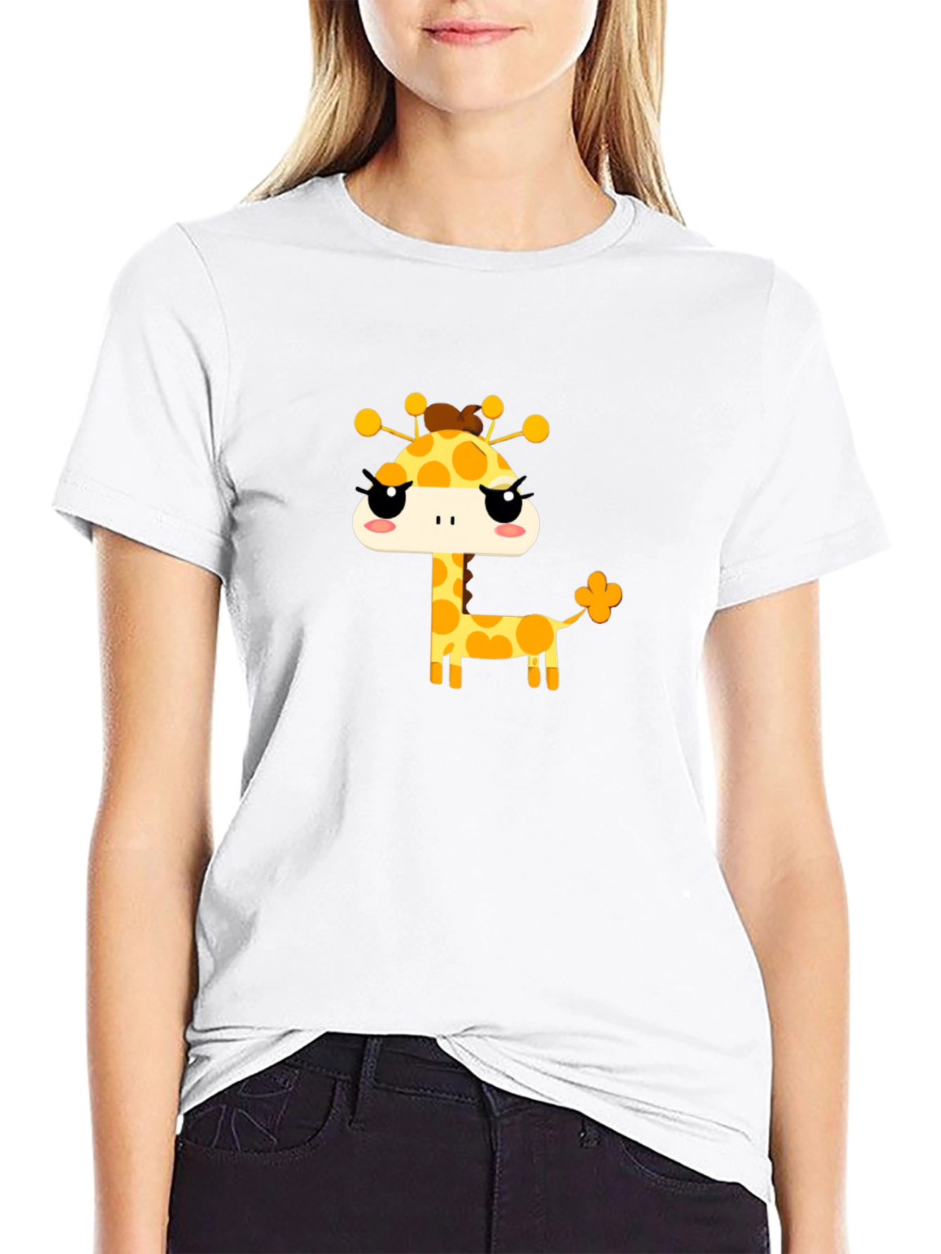 Cute Giraffe Graphic Tee - Black Cotton T-Shirt
