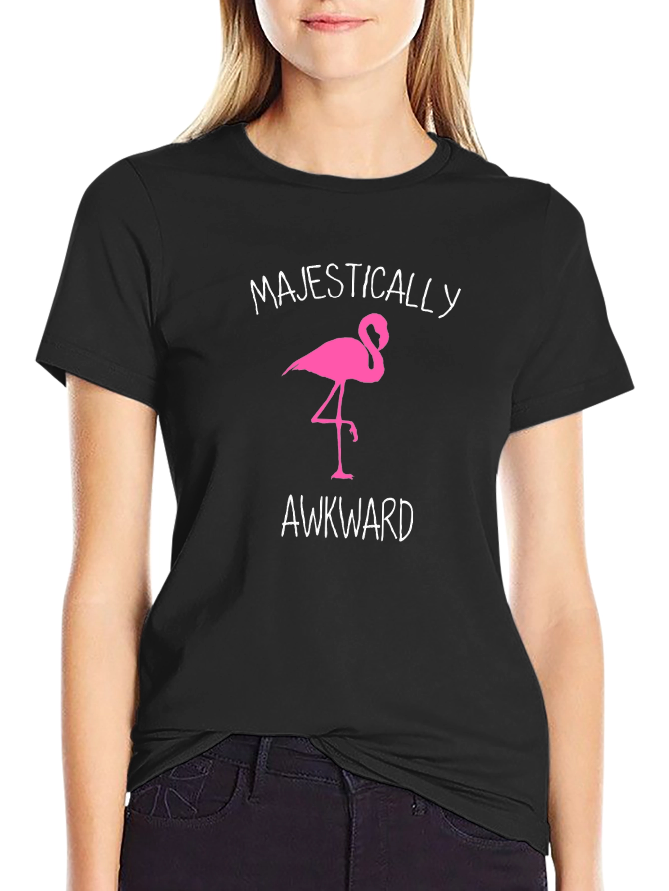 Majestically Awkward Flamingo Graphic Tee - Black