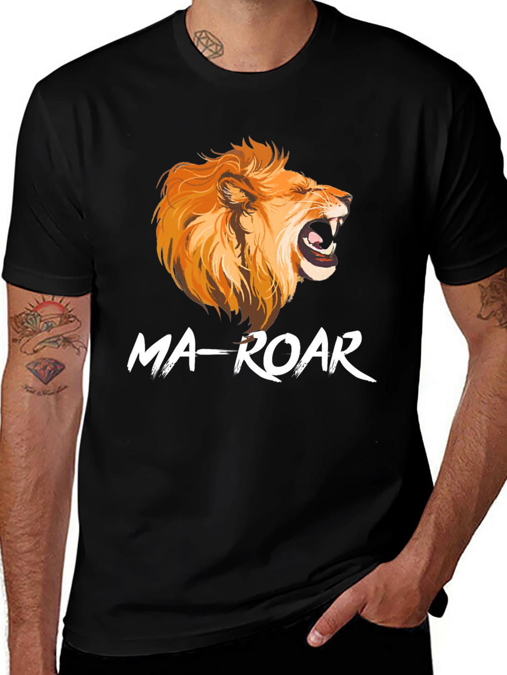 Ma-Roar Lion Graphic Print Black T-Shirt