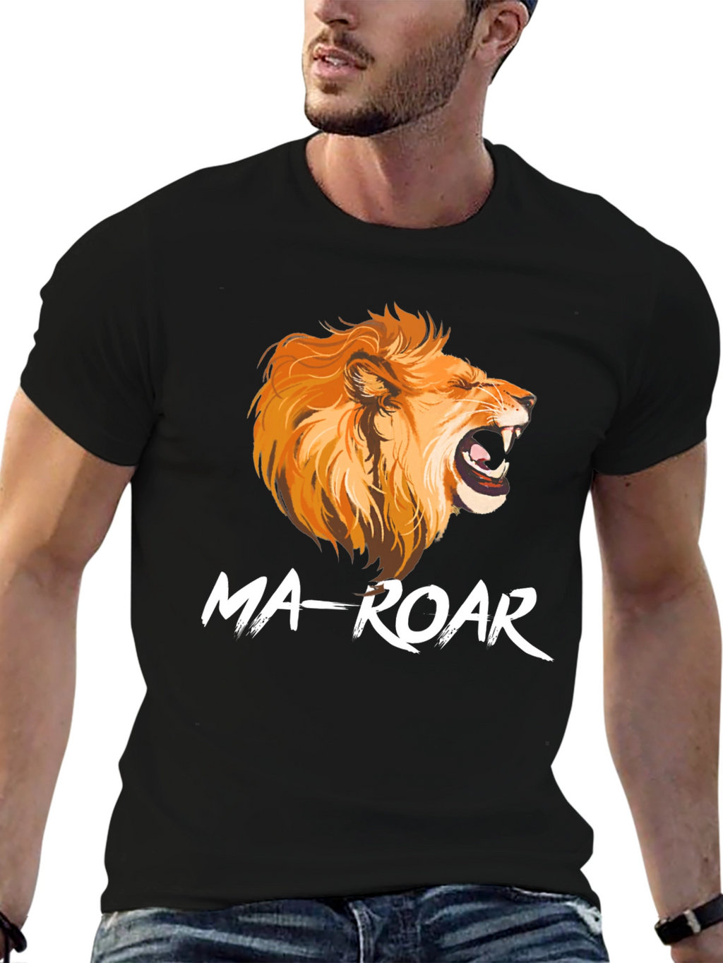 Ma-Roar Lion Graphic Print Black T-Shirt