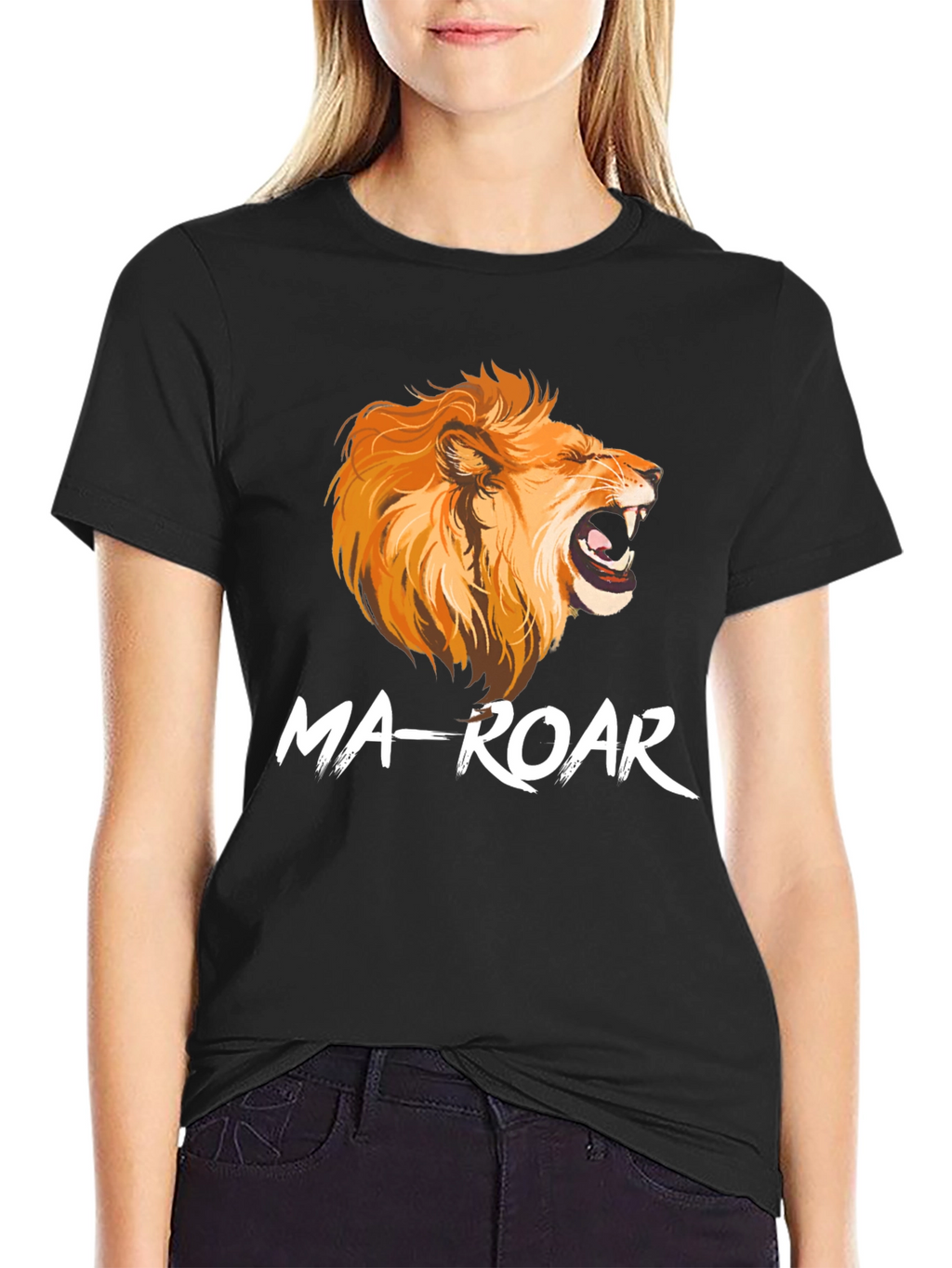 Ma-Roar Lion Graphic Print Black T-Shirt