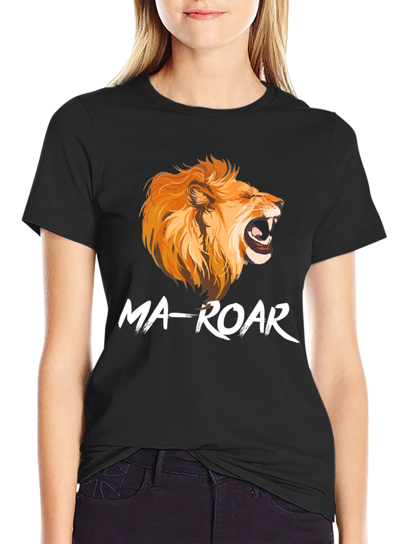 Ma-Roar Lion Graphic Print Black T-Shirt