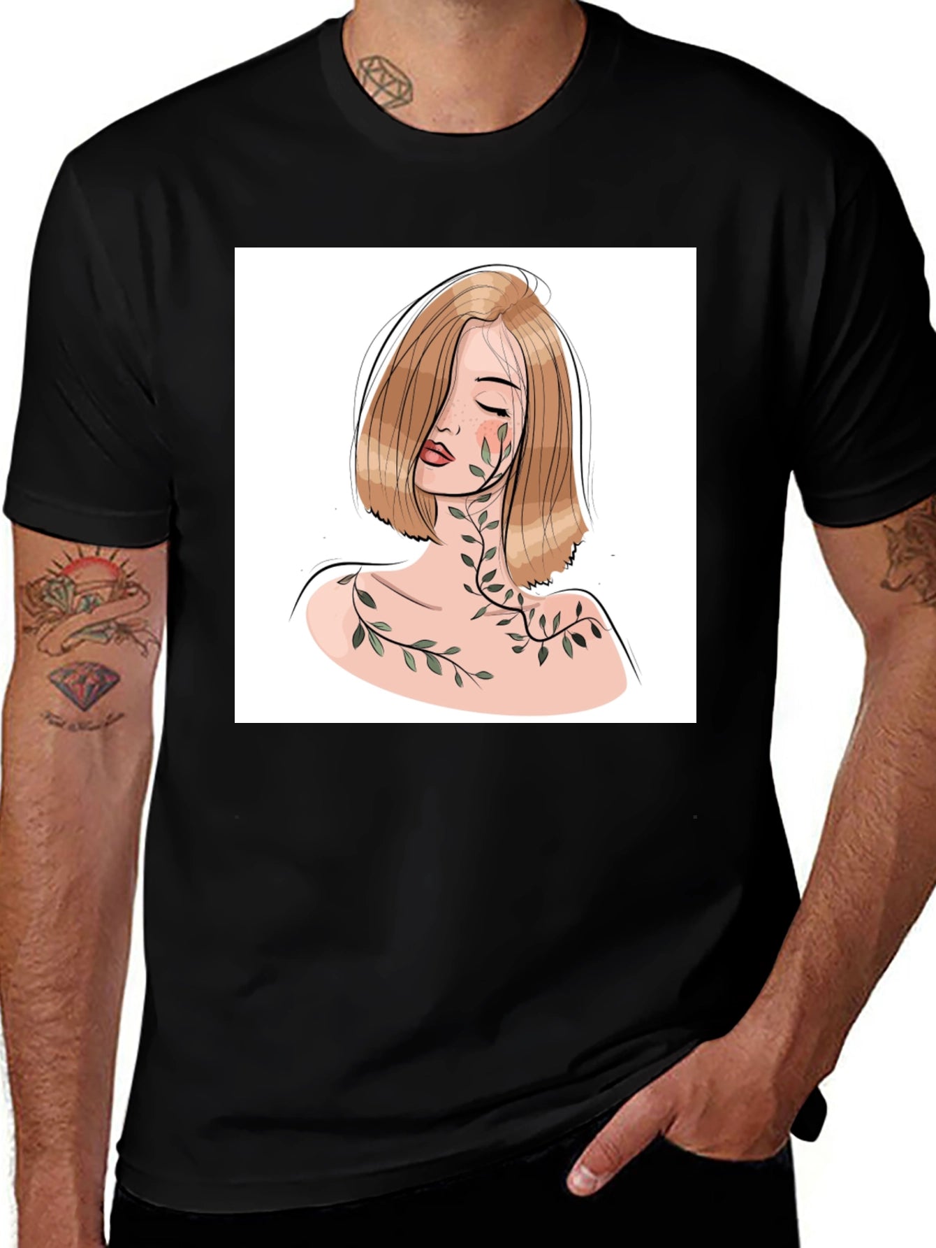 Woman & Vines Graphic Tee - Stylish Black T-Shirt
