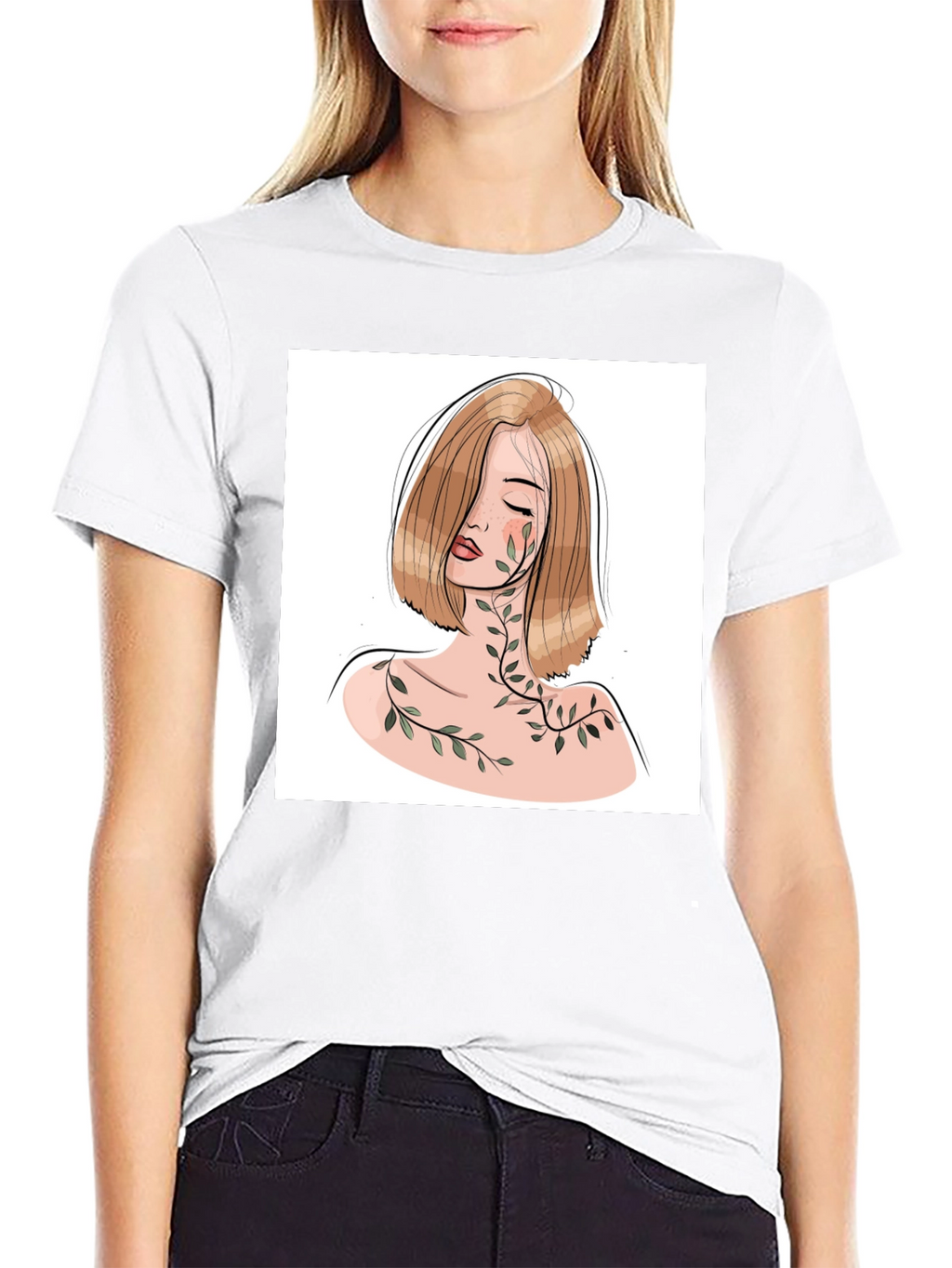 Woman & Vines Graphic Tee - Stylish Black T-Shirt