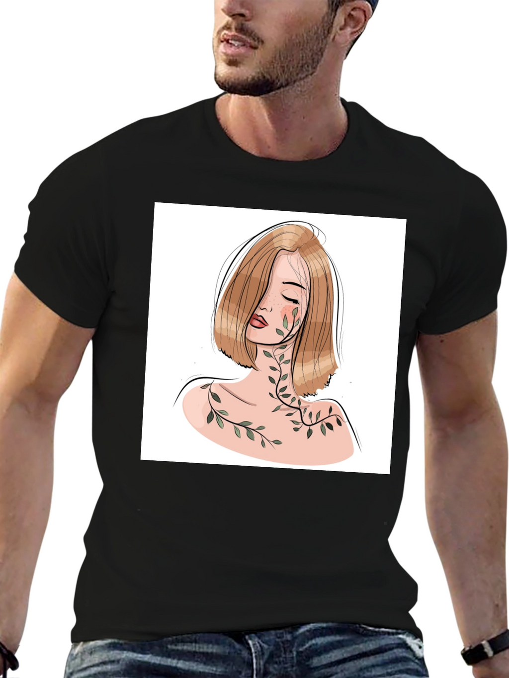 Woman & Vines Graphic Tee - Stylish Black T-Shirt