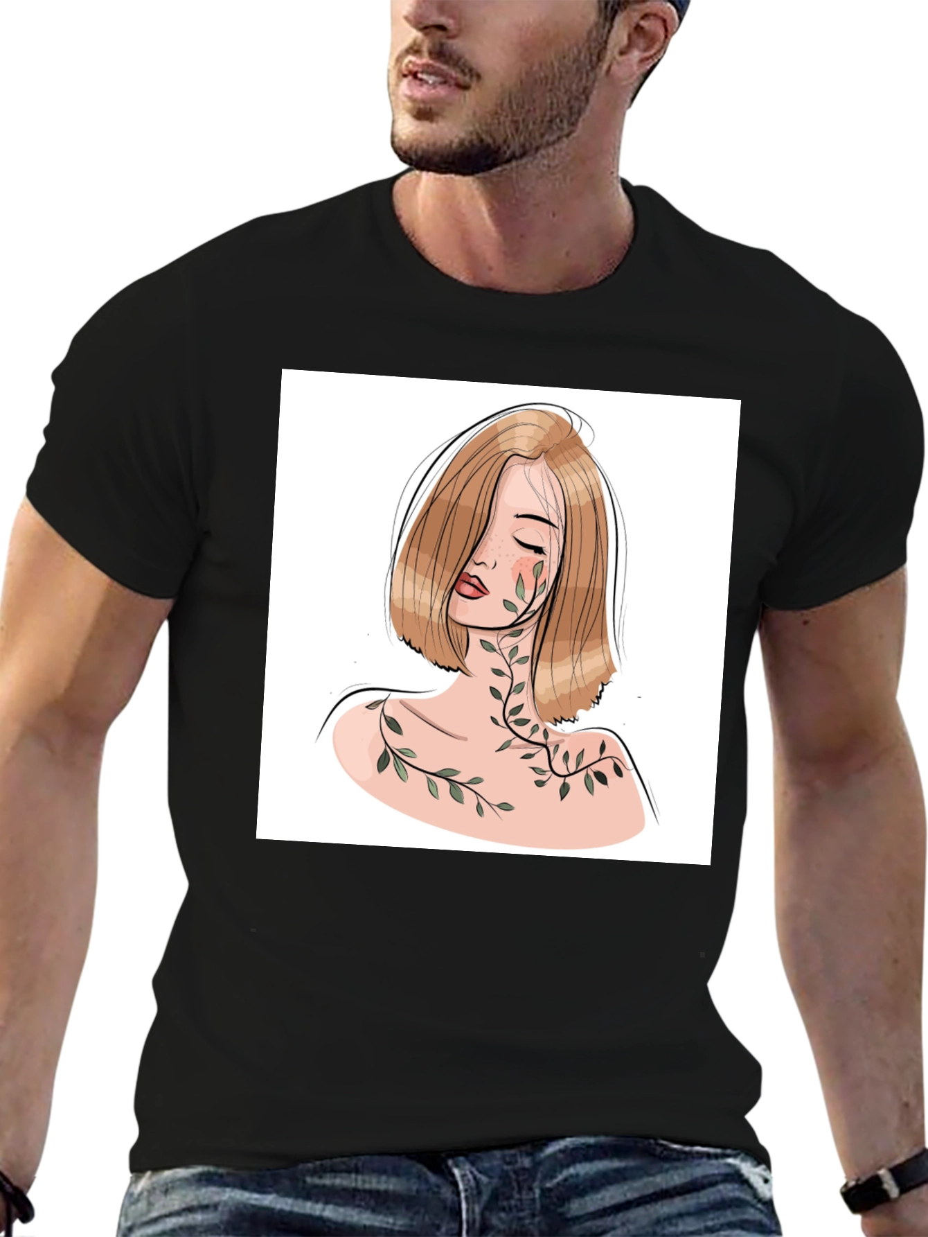 Woman & Vines Graphic Tee - Stylish Black T-Shirt