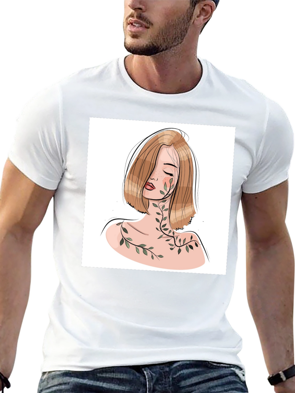 Woman & Vines Graphic Tee - Stylish Black T-Shirt