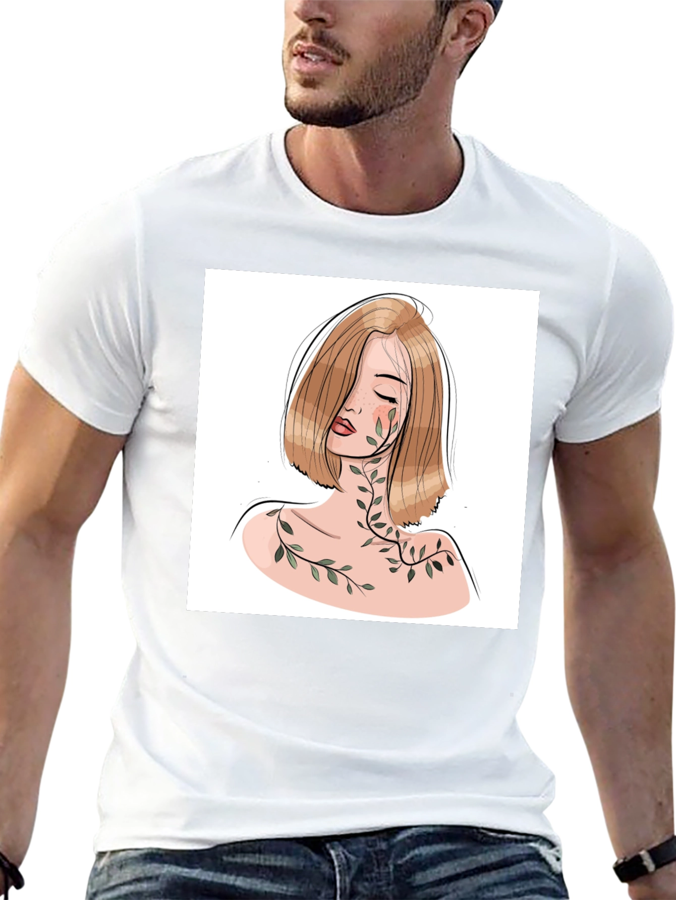 Woman & Vines Graphic Tee - Stylish Black T-Shirt