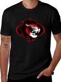 Black T-Shirt with Red and Black Lion Graphic