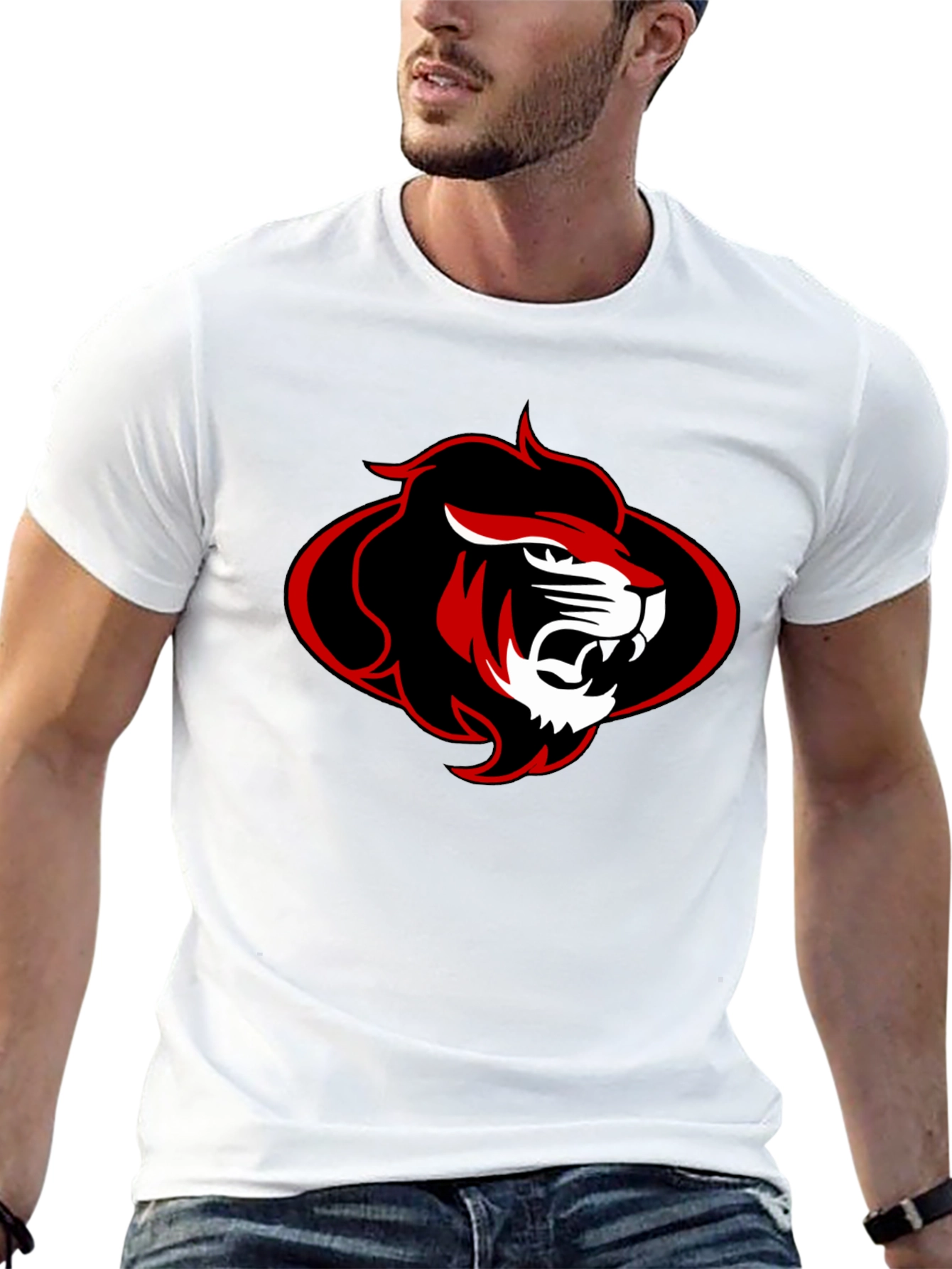 Black T-Shirt with Red and Black Lion Graphic