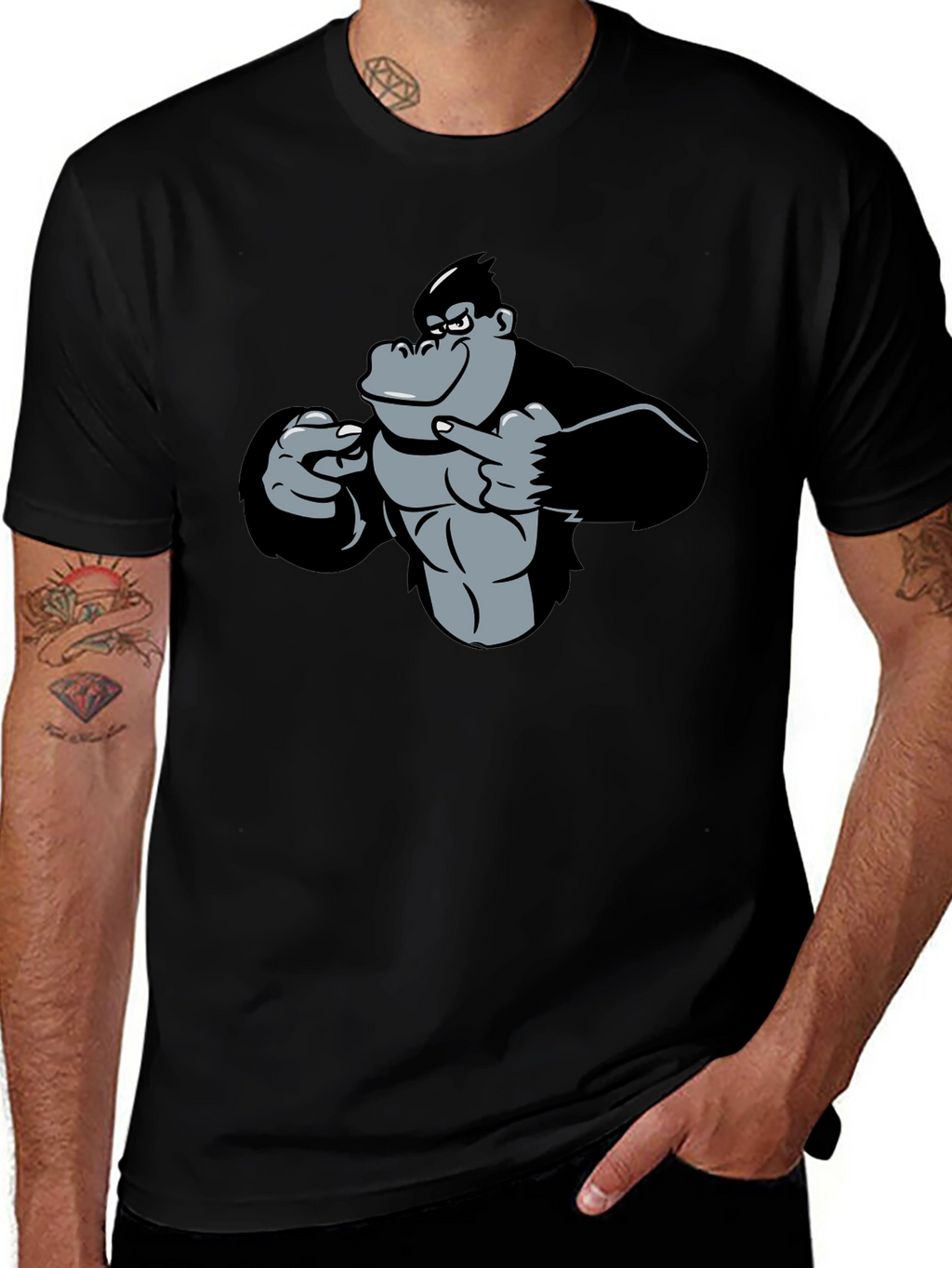 Funny Gorilla Graphic Black T-Shirt