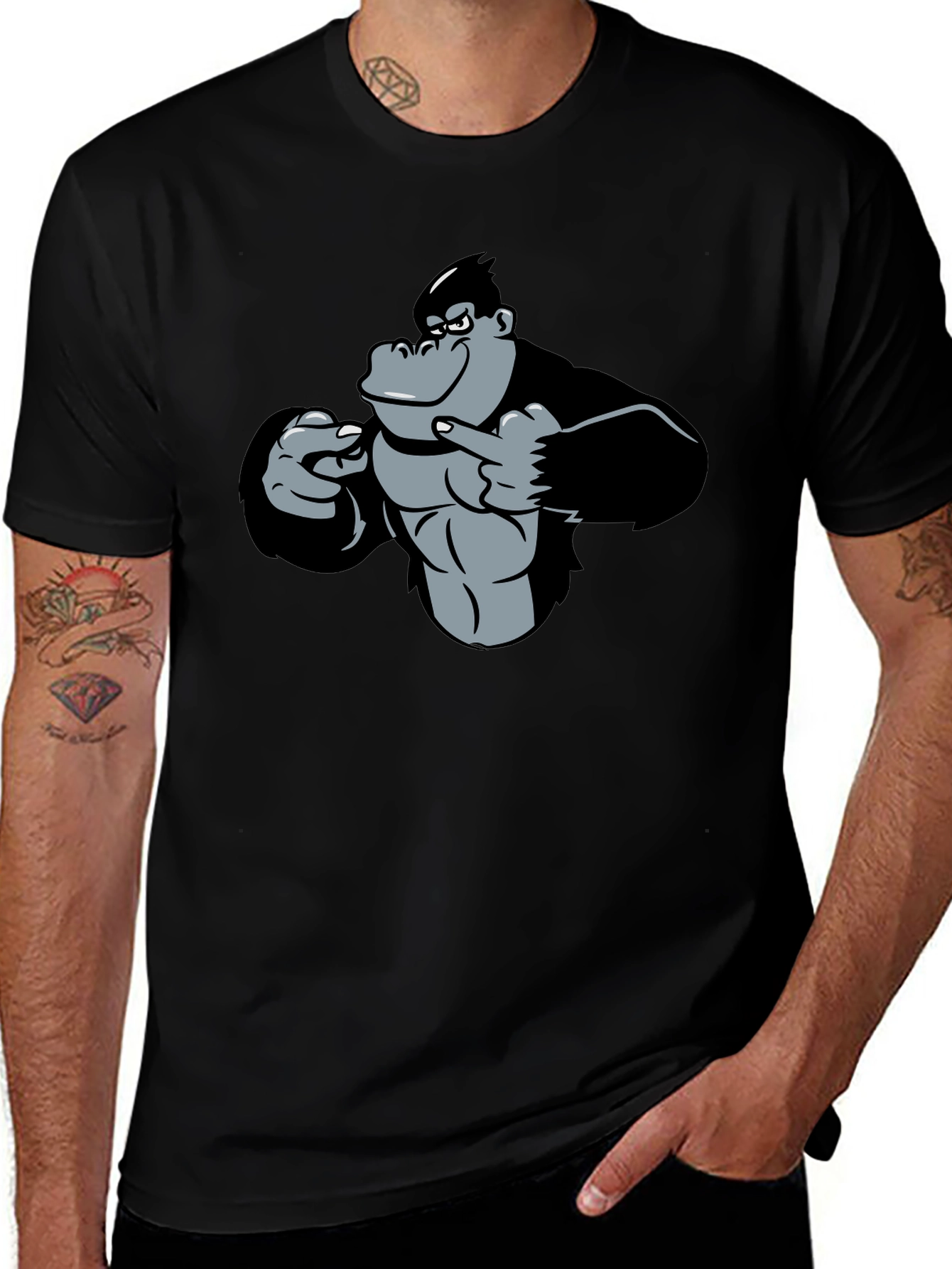 Funny Gorilla Graphic Black T-Shirt
