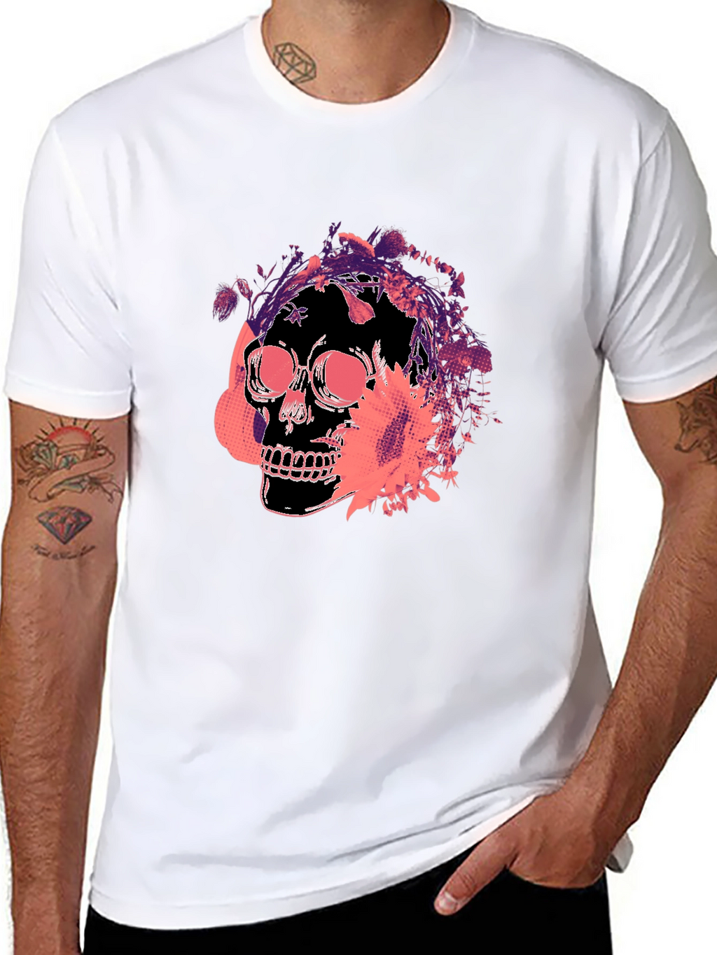 Skull Floral Graphic Tee - Mens Black T-Shirt
