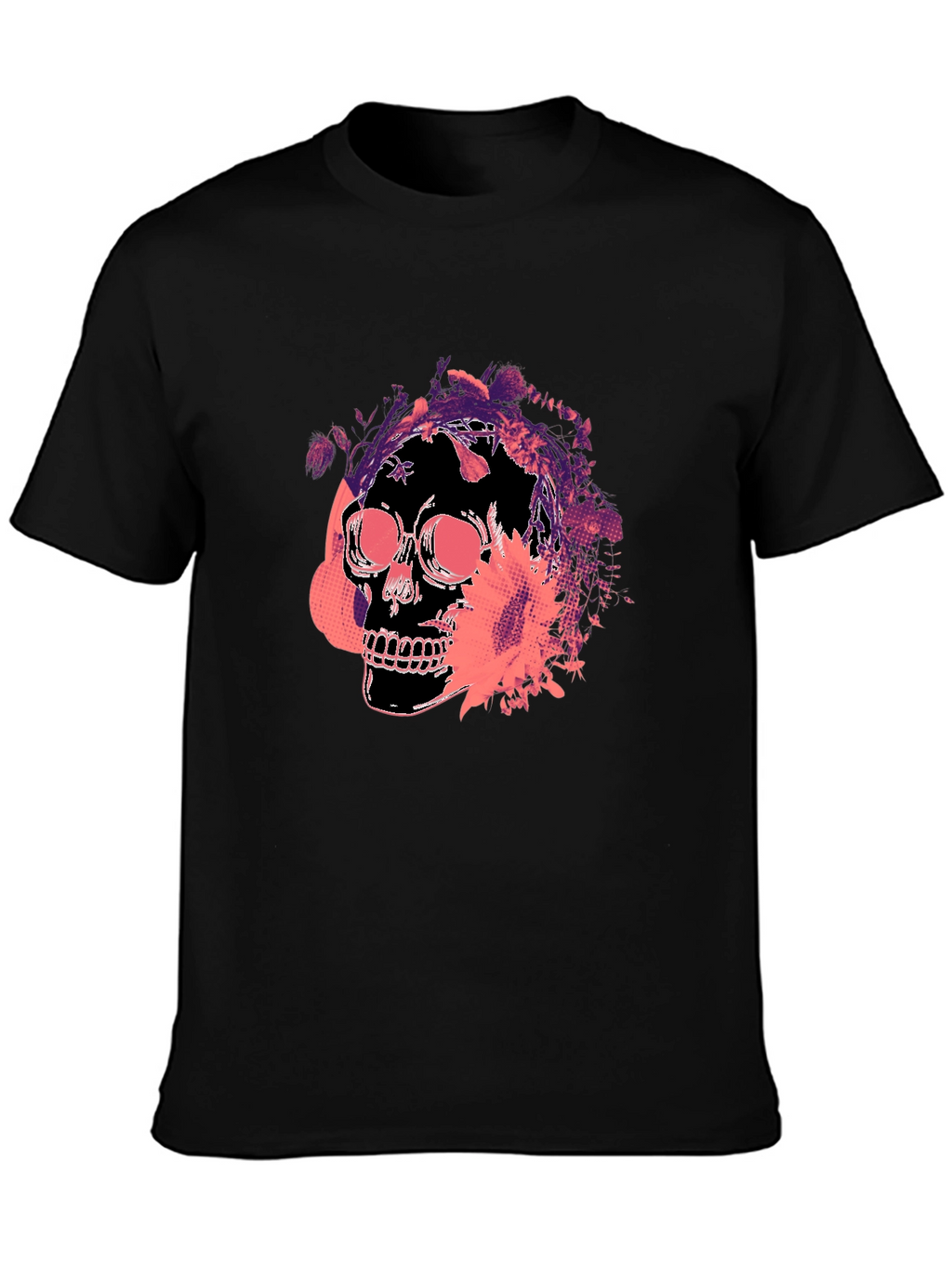 Skull Floral Graphic Tee - Mens Black T-Shirt