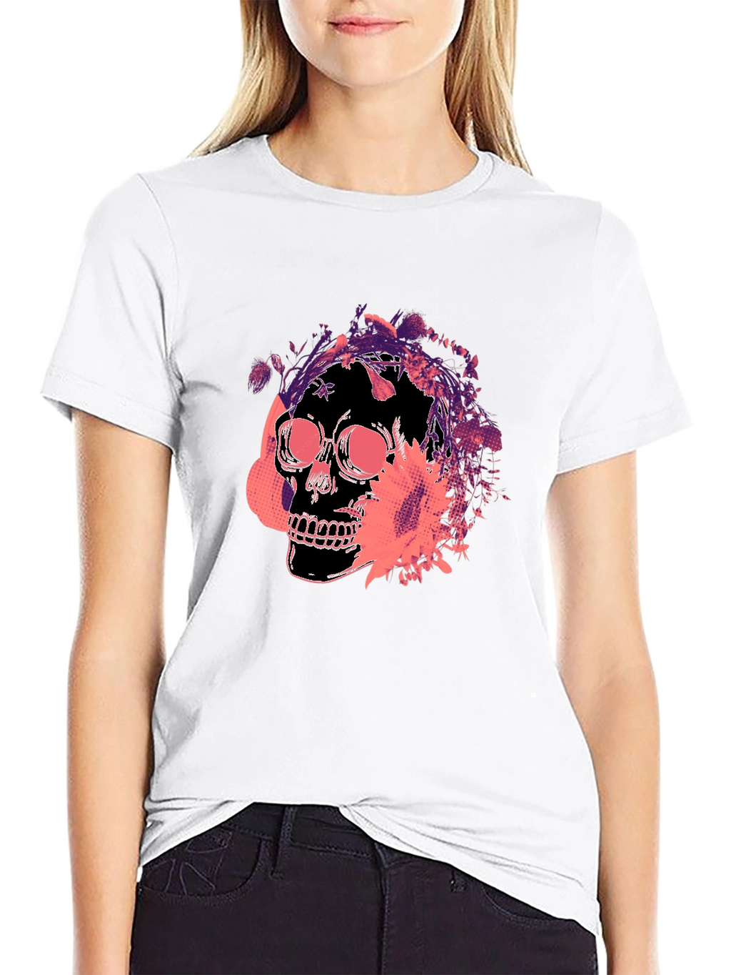 Skull Floral Graphic Tee - Mens Black T-Shirt