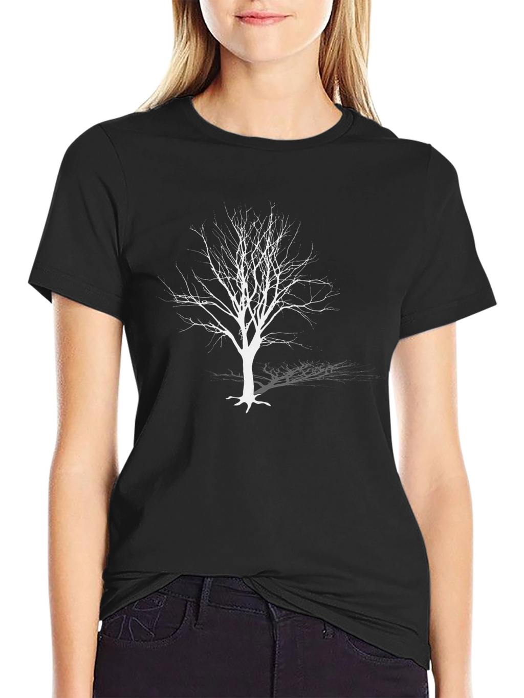 Unique Black T-Shirt with White Bare Tree Design