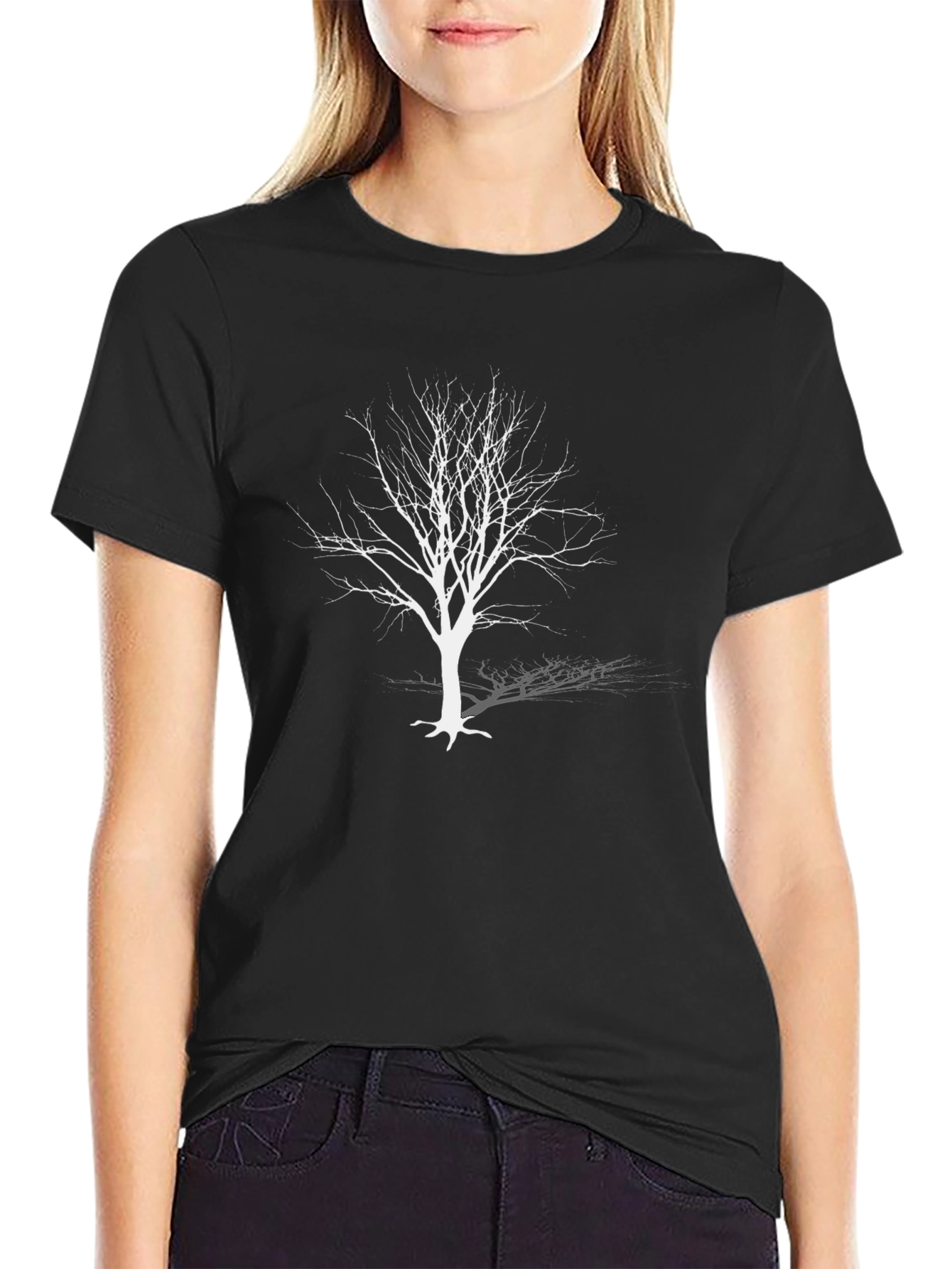 Unique Black T-Shirt with White Bare Tree Design
