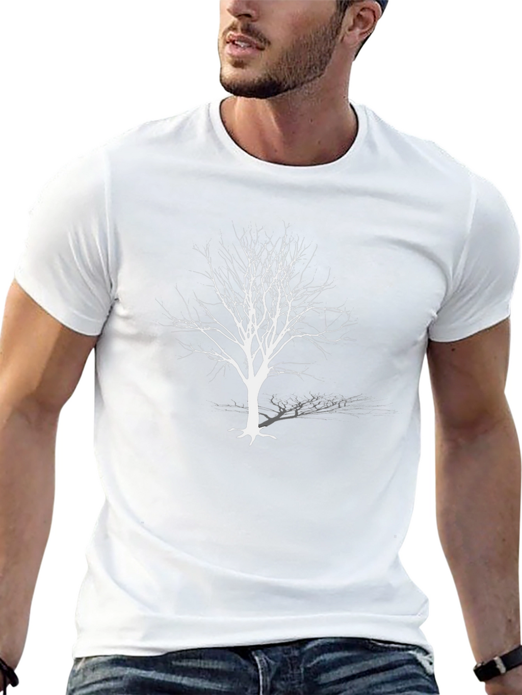 Unique Black T-Shirt with White Bare Tree Design