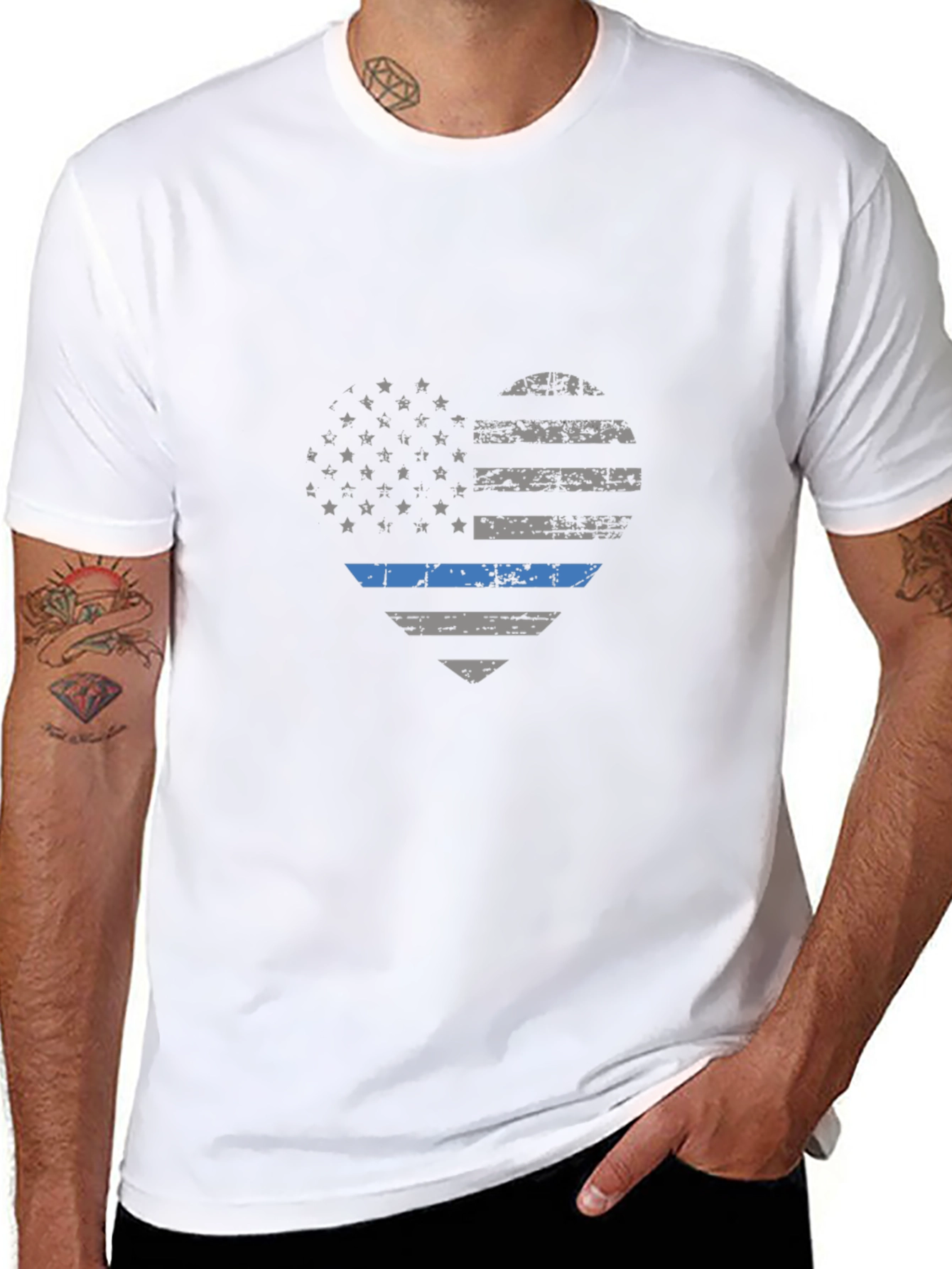 Thin Blue Line Heart Flag T-Shirt