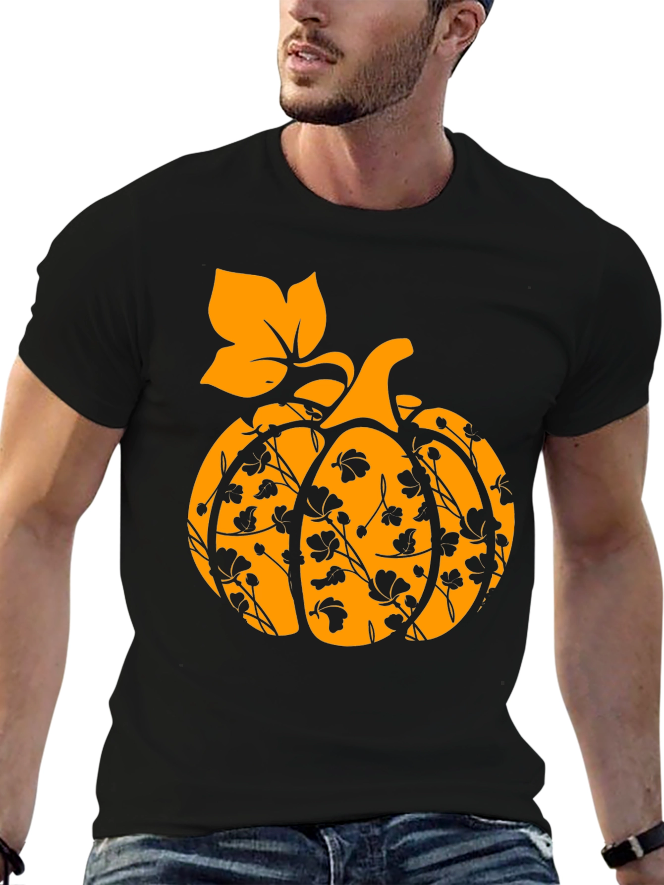 Floral Pumpkin T-Shirt - Fall Harvest Tee