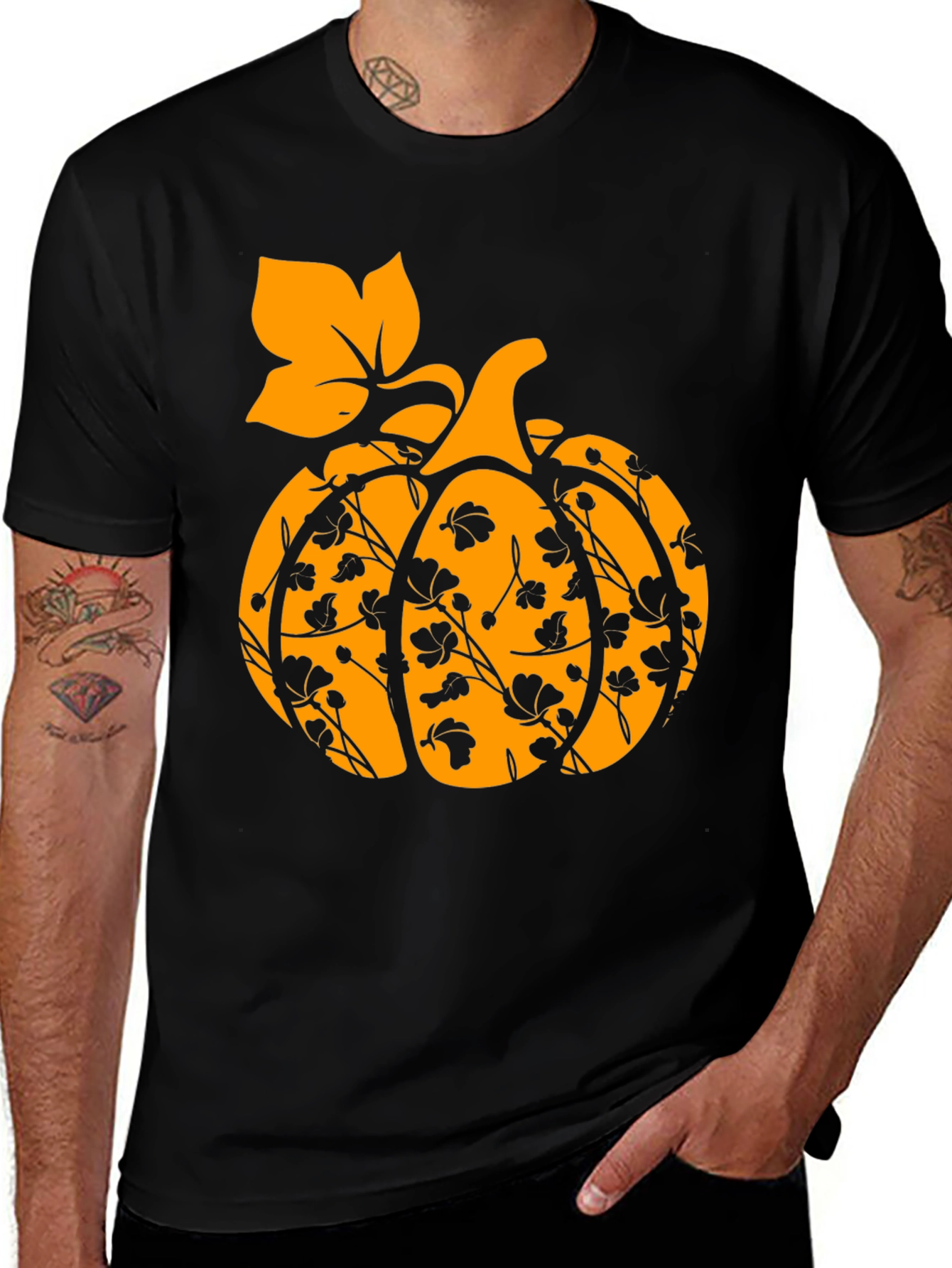 Floral Pumpkin T-Shirt - Fall Harvest Tee