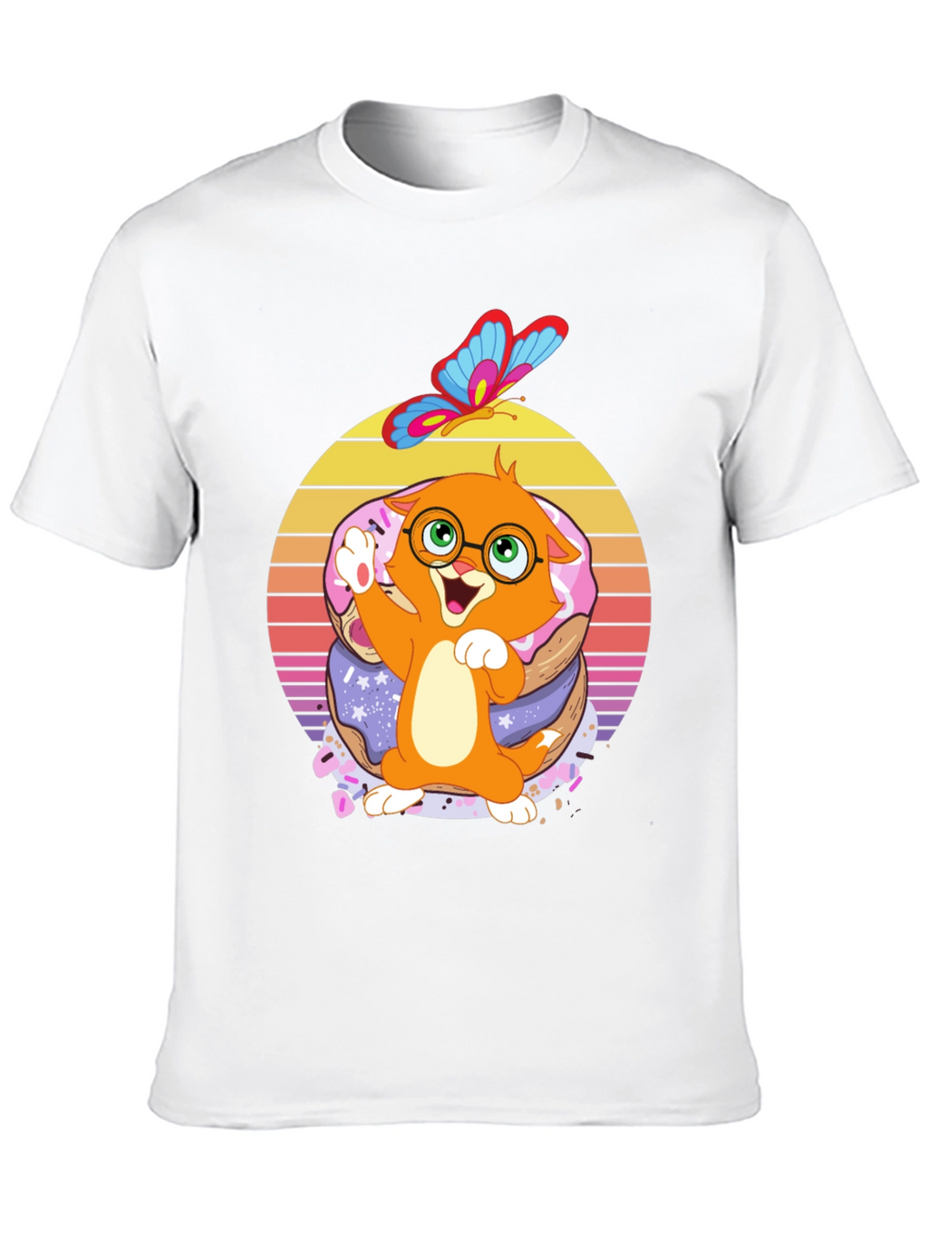 Cute Cartoon Cat on Donuts T-Shirt