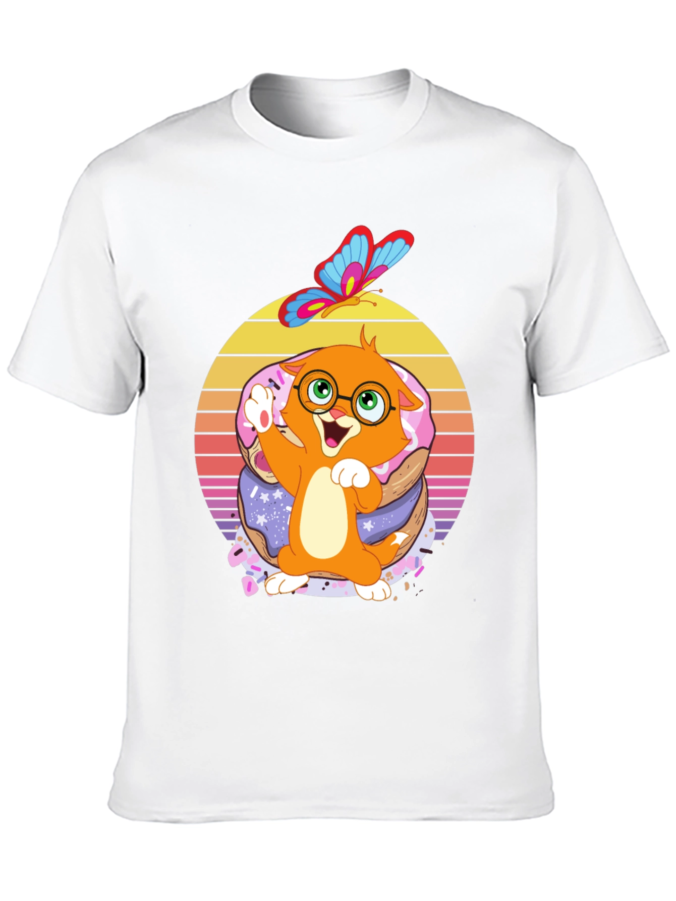 Cute Cartoon Cat on Donuts T-Shirt