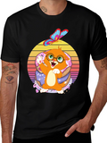 Cute Cartoon Cat on Donuts T-Shirt