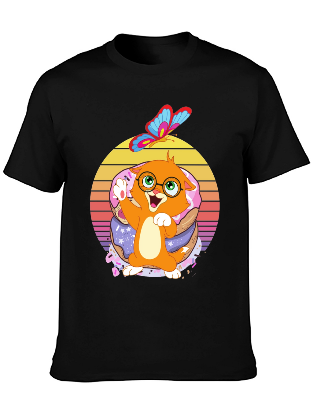 Cute Cartoon Cat on Donuts T-Shirt
