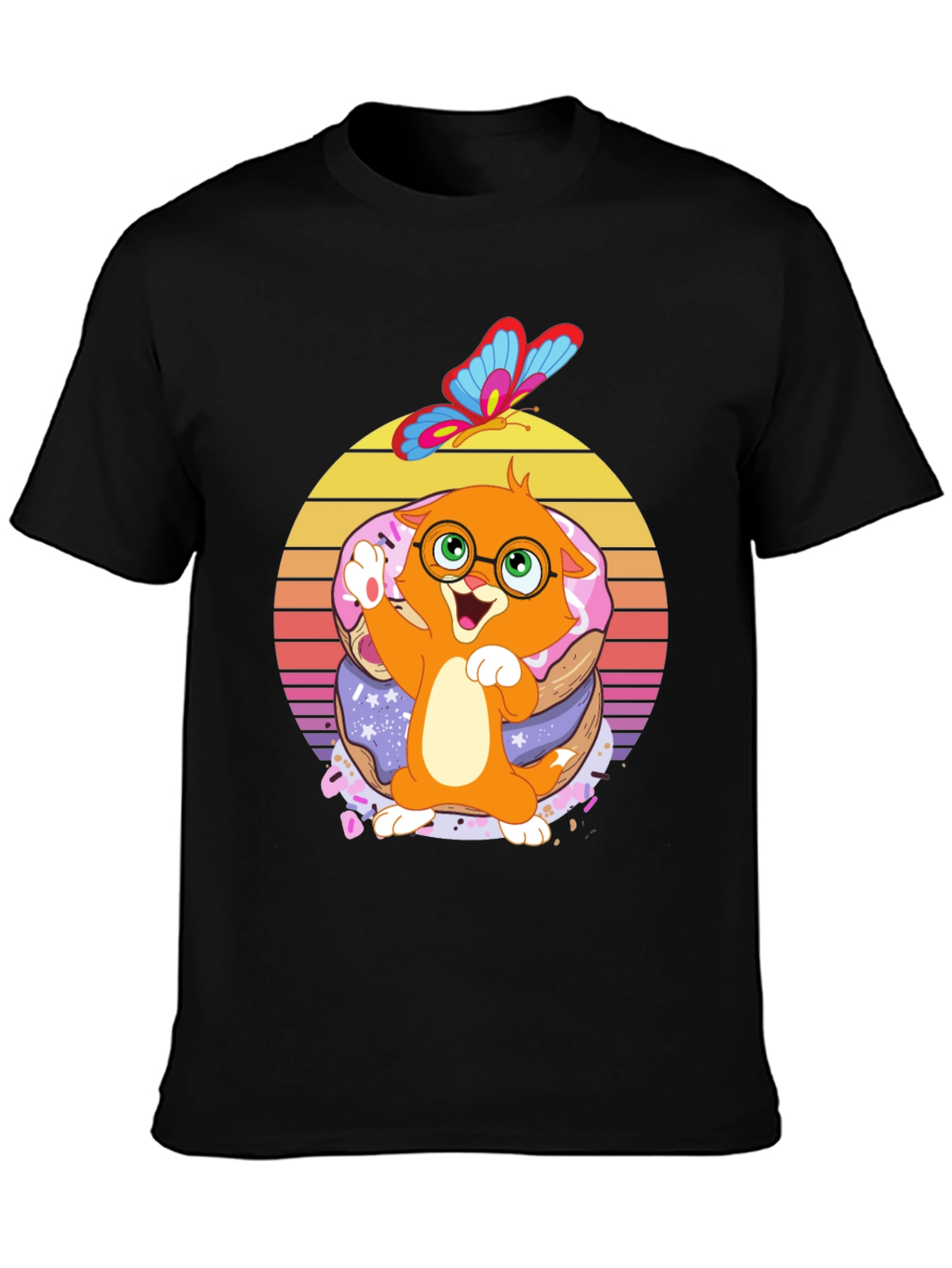 Cute Cartoon Cat on Donuts T-Shirt