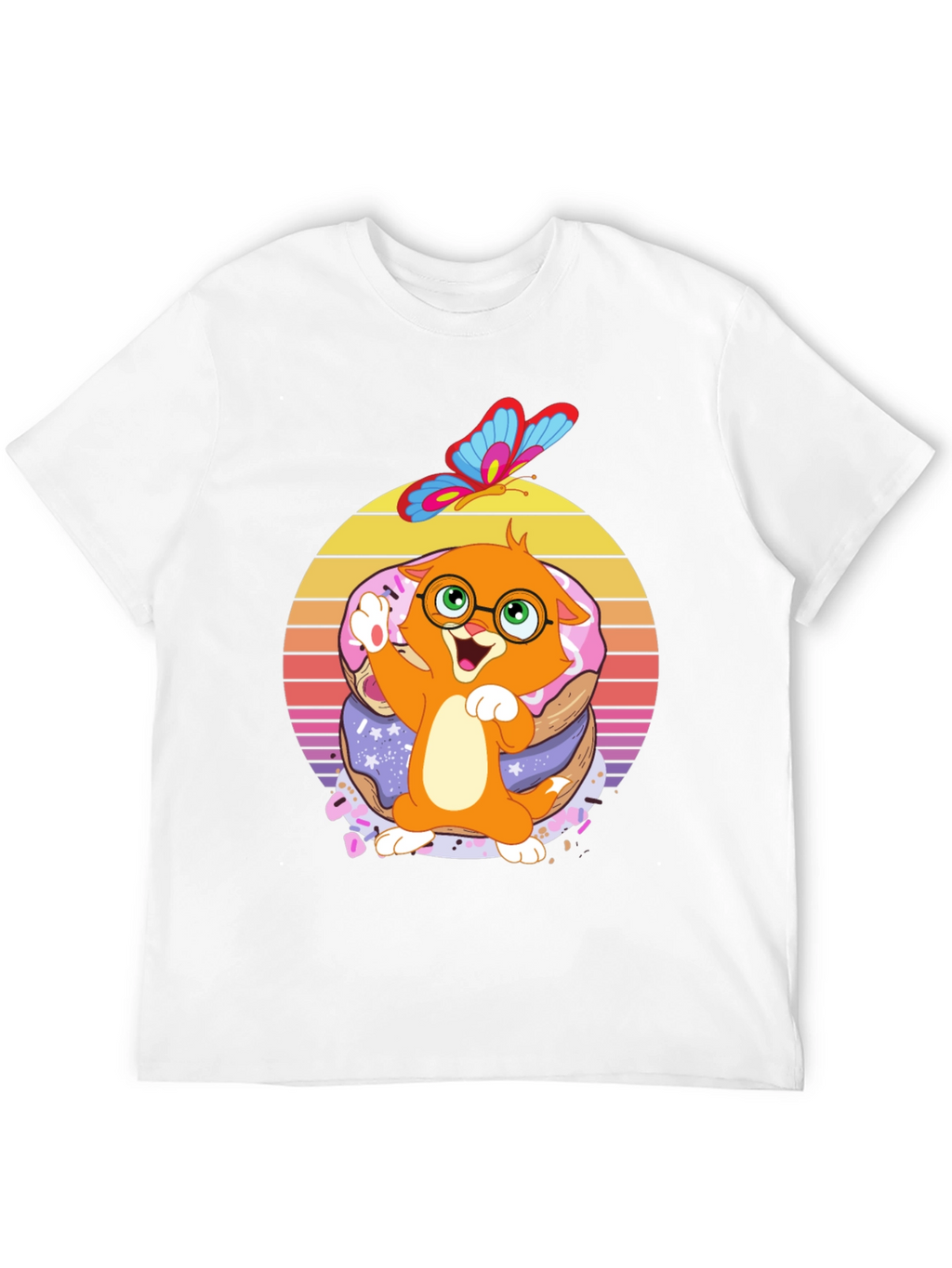Cute Cartoon Cat on Donuts T-Shirt