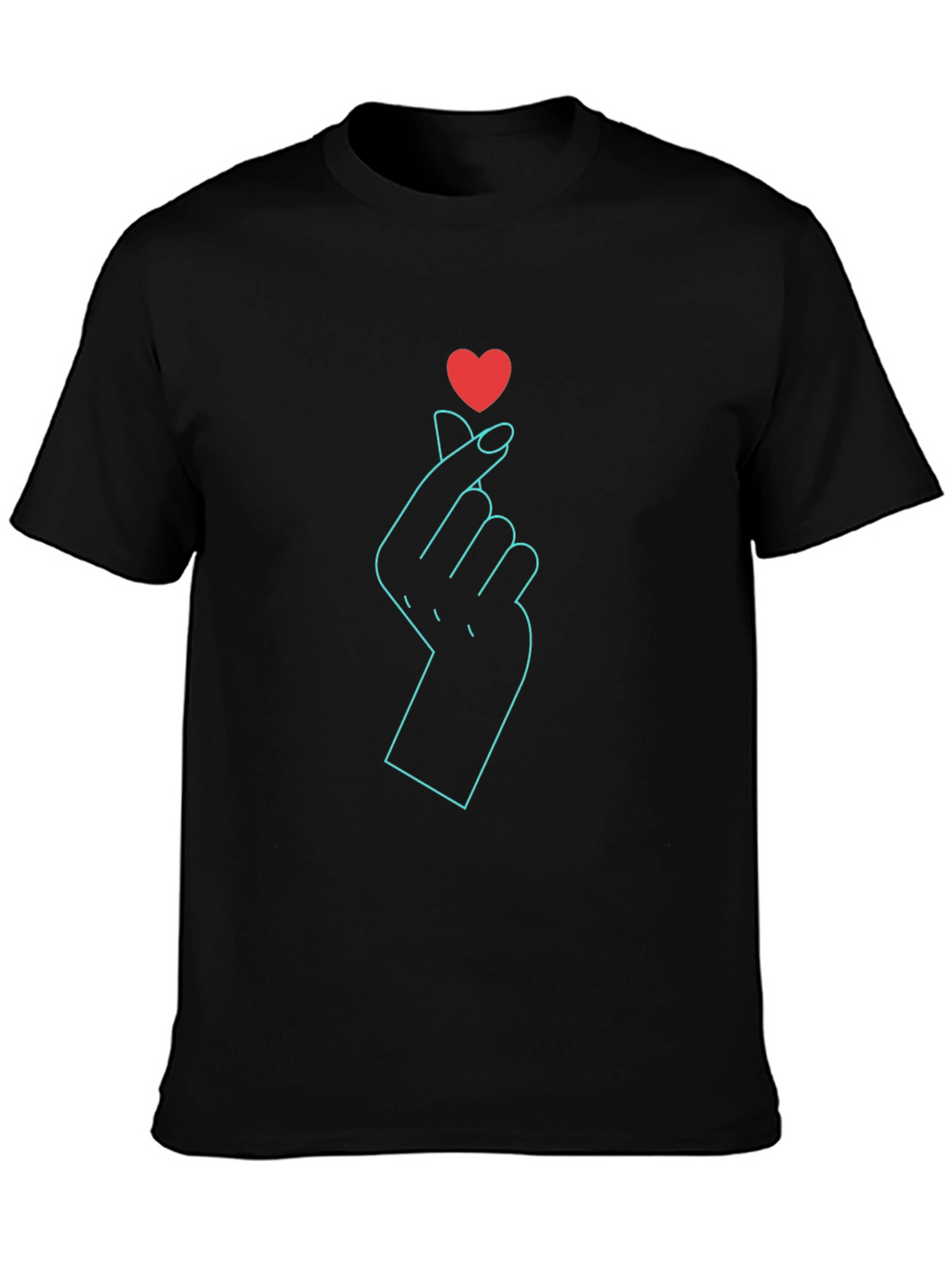 Heart Finger Gesture Graphic Tee - Black Cotton