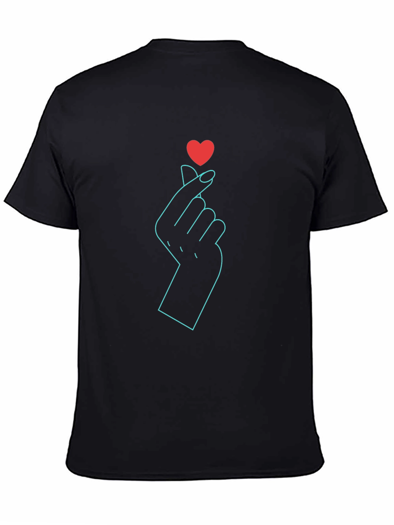 Heart Finger Gesture Graphic Tee - Black Cotton