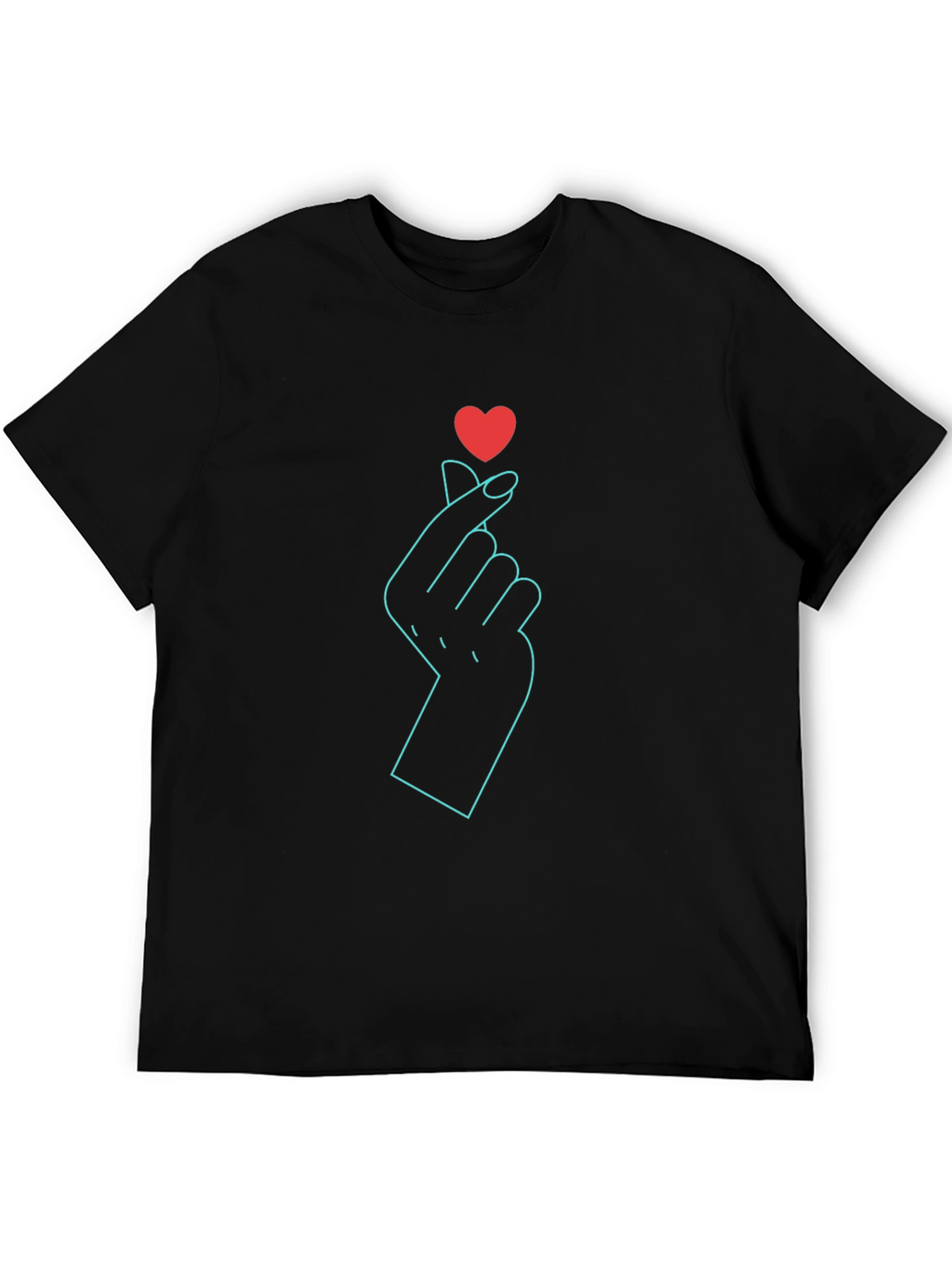 Heart Finger Gesture Graphic Tee - Black Cotton