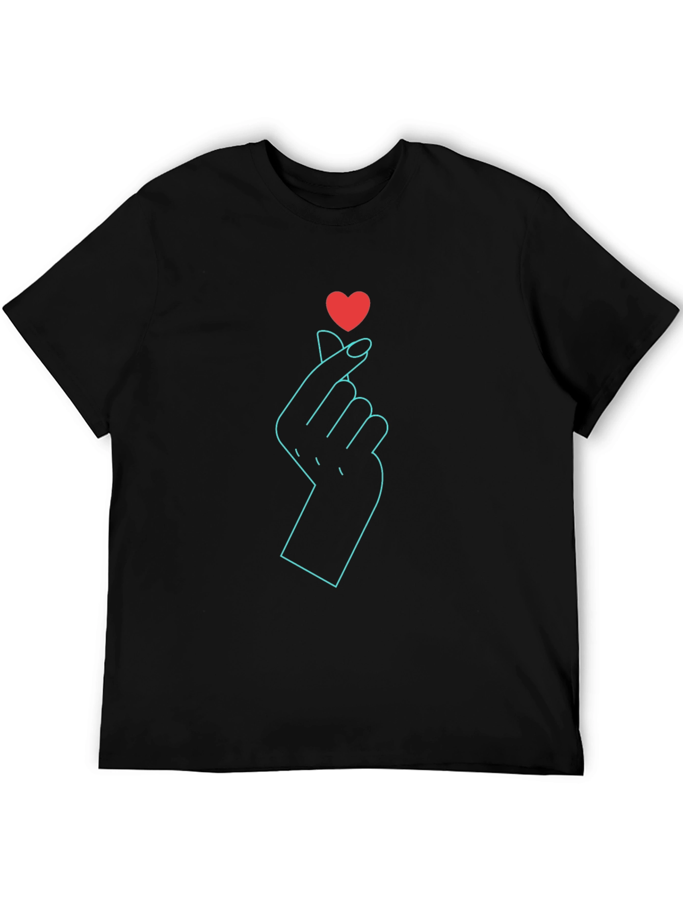 Heart Finger Gesture Graphic Tee - Black Cotton