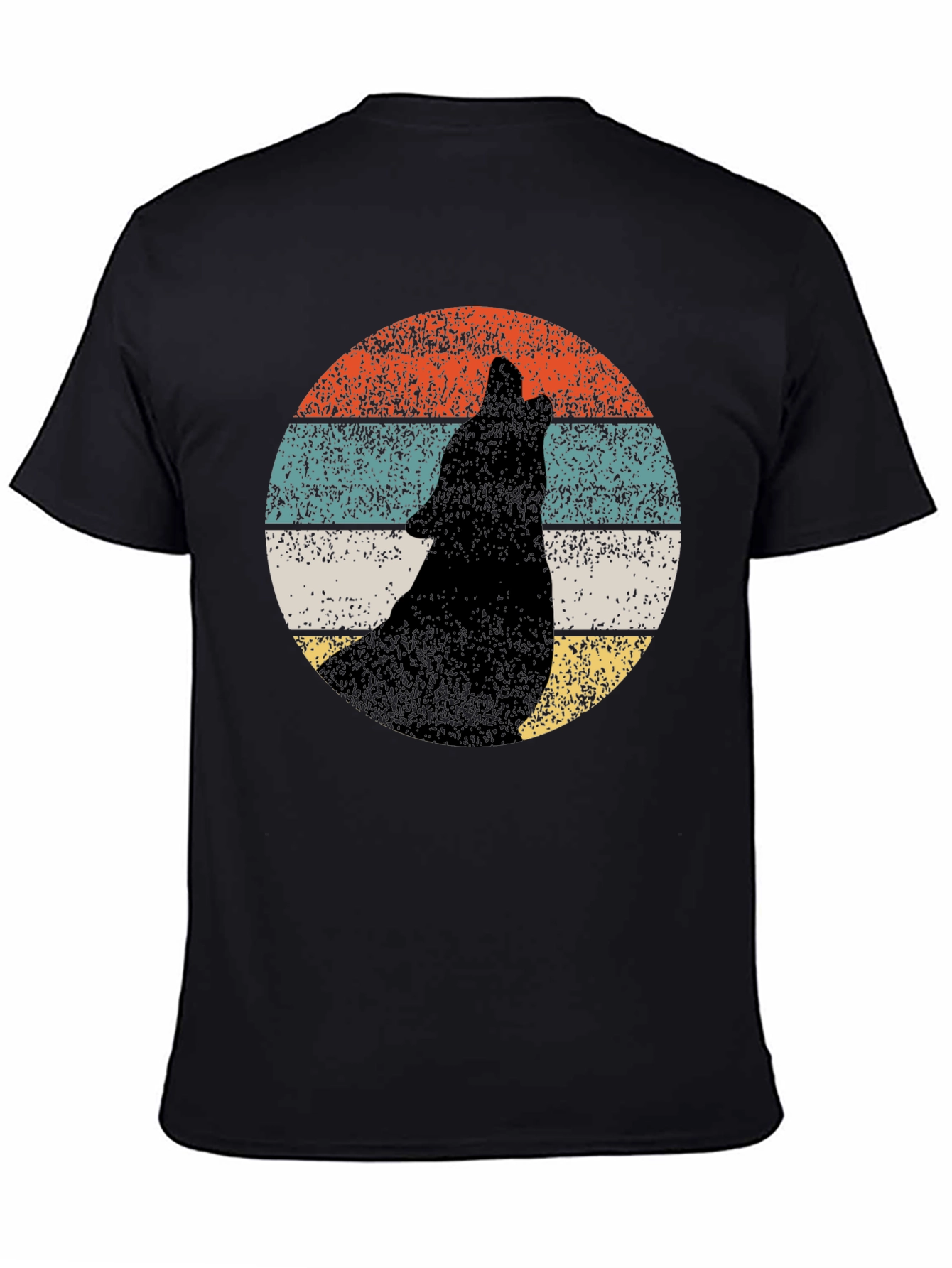 Retro Wolf Howling T-Shirt - Black