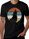 Retro Wolf Howling T-Shirt - Black