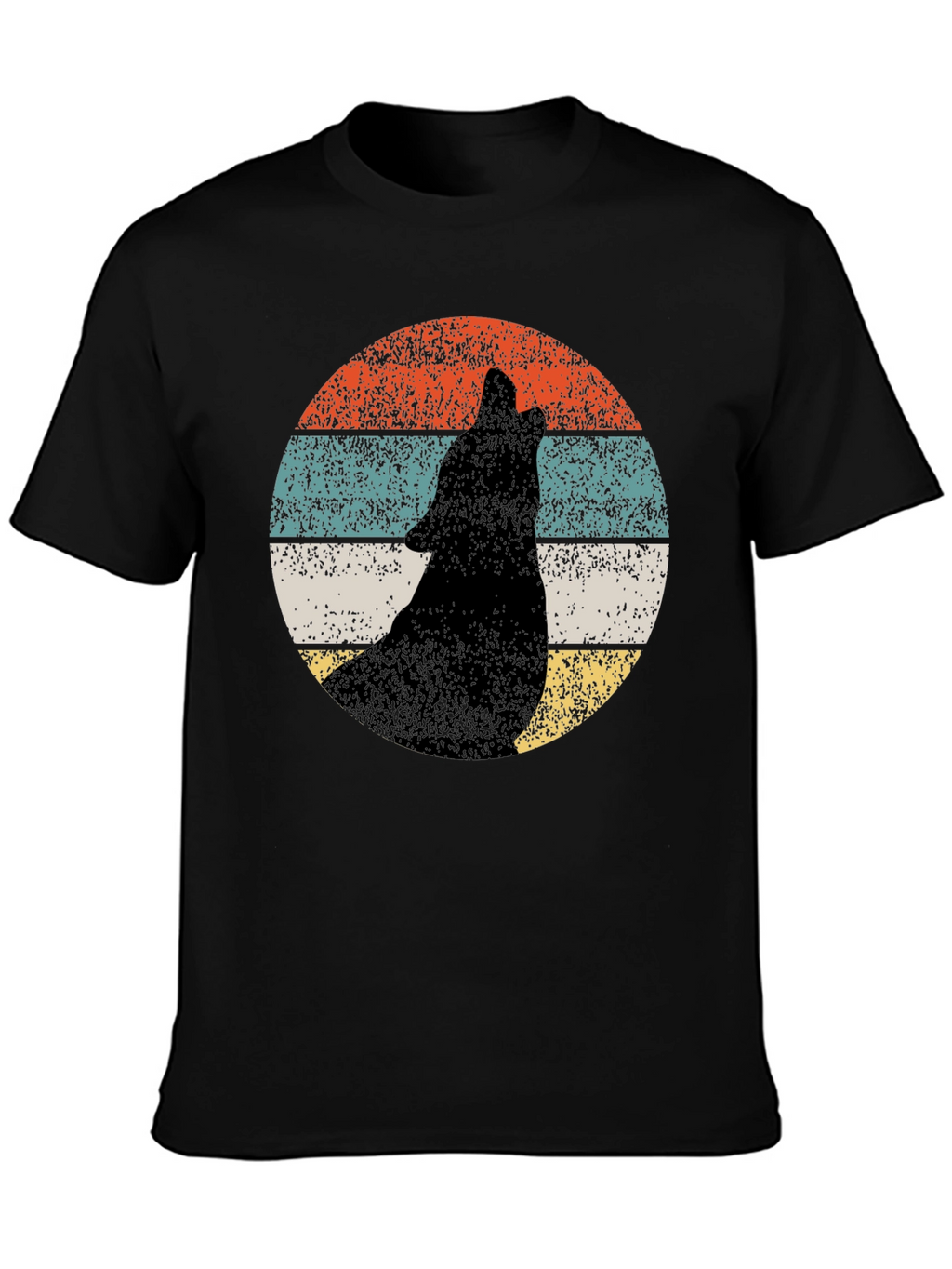 Retro Wolf Howling T-Shirt - Black