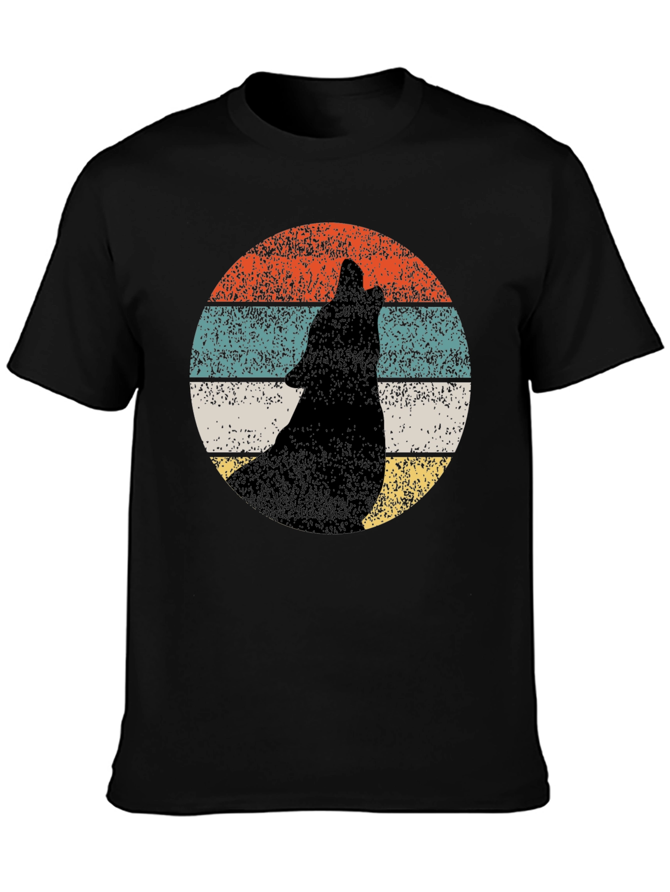 Retro Wolf Howling T-Shirt - Black
