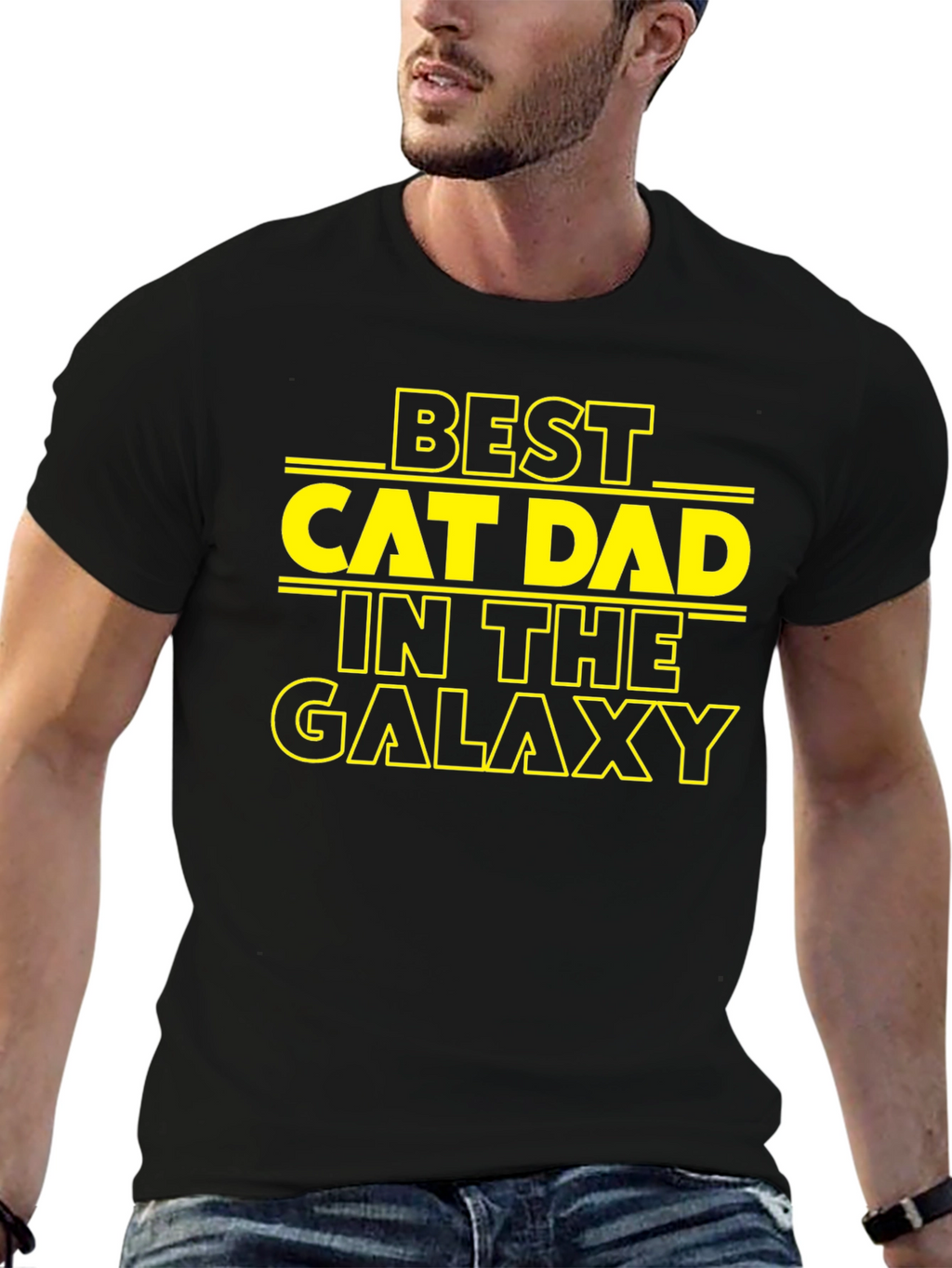 Best Cat Dad in the Galaxy Black T-Shirt