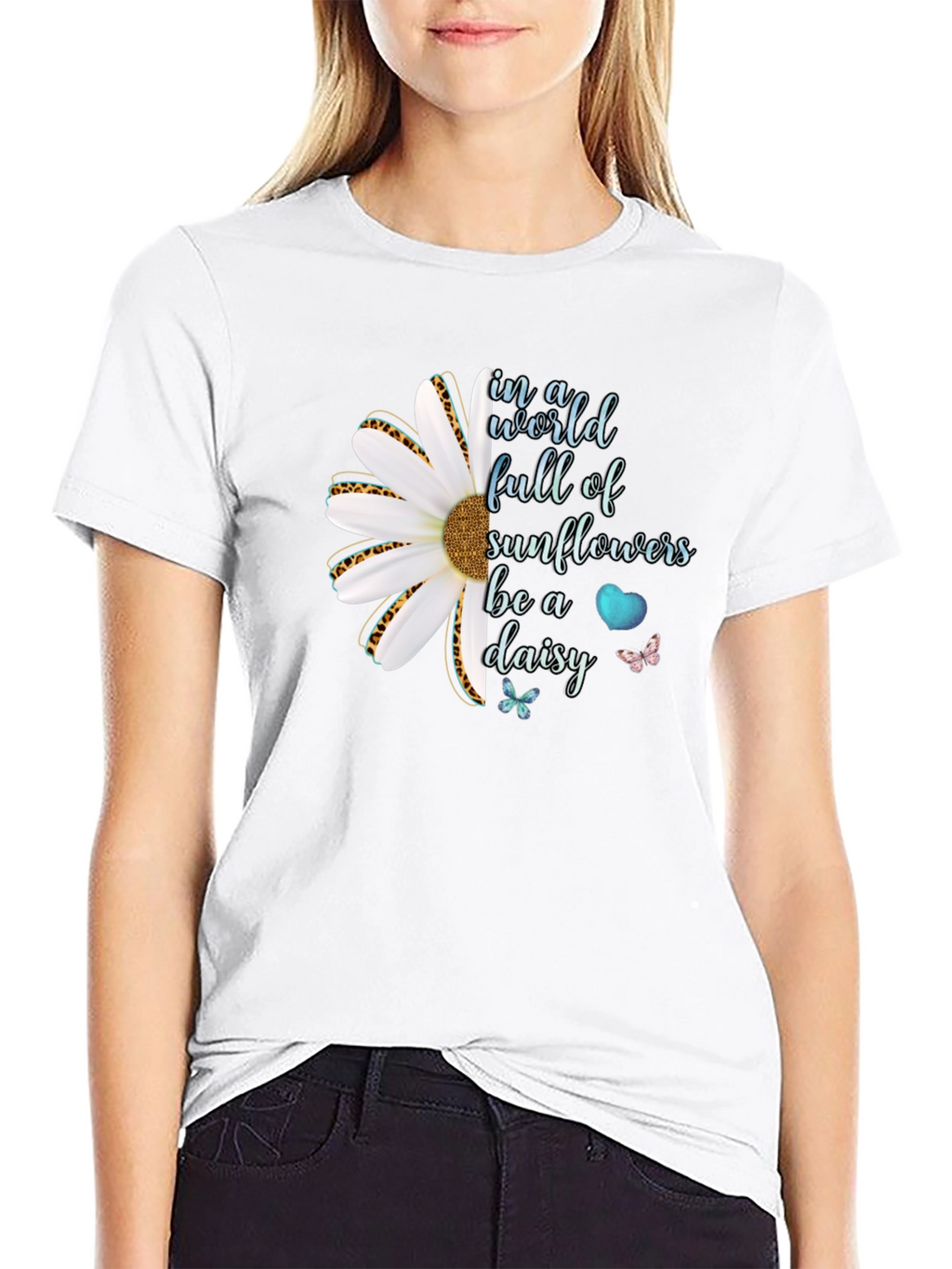 Be a Daisy Black T-Shirt Floral Design