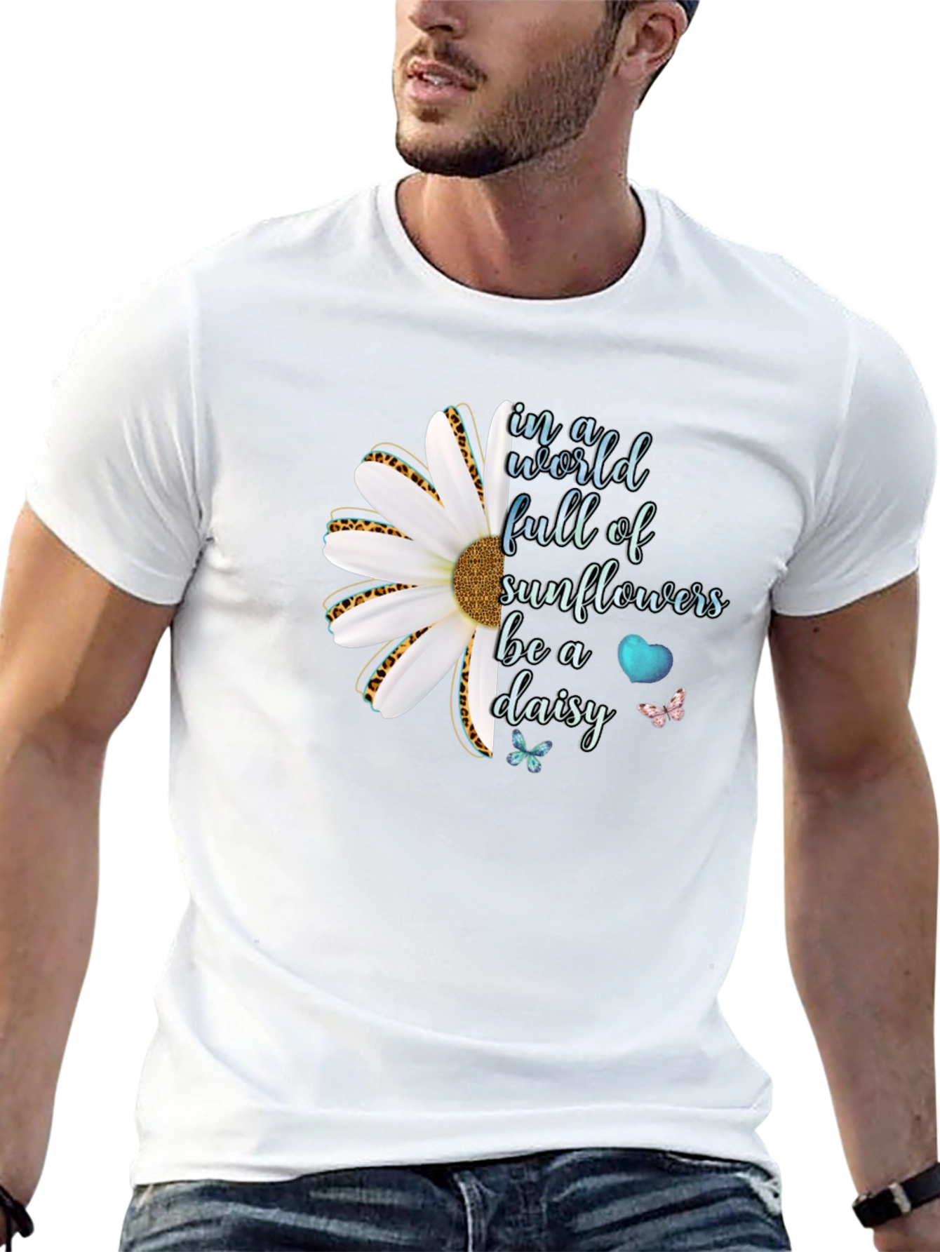 Be a Daisy Black T-Shirt Floral Design