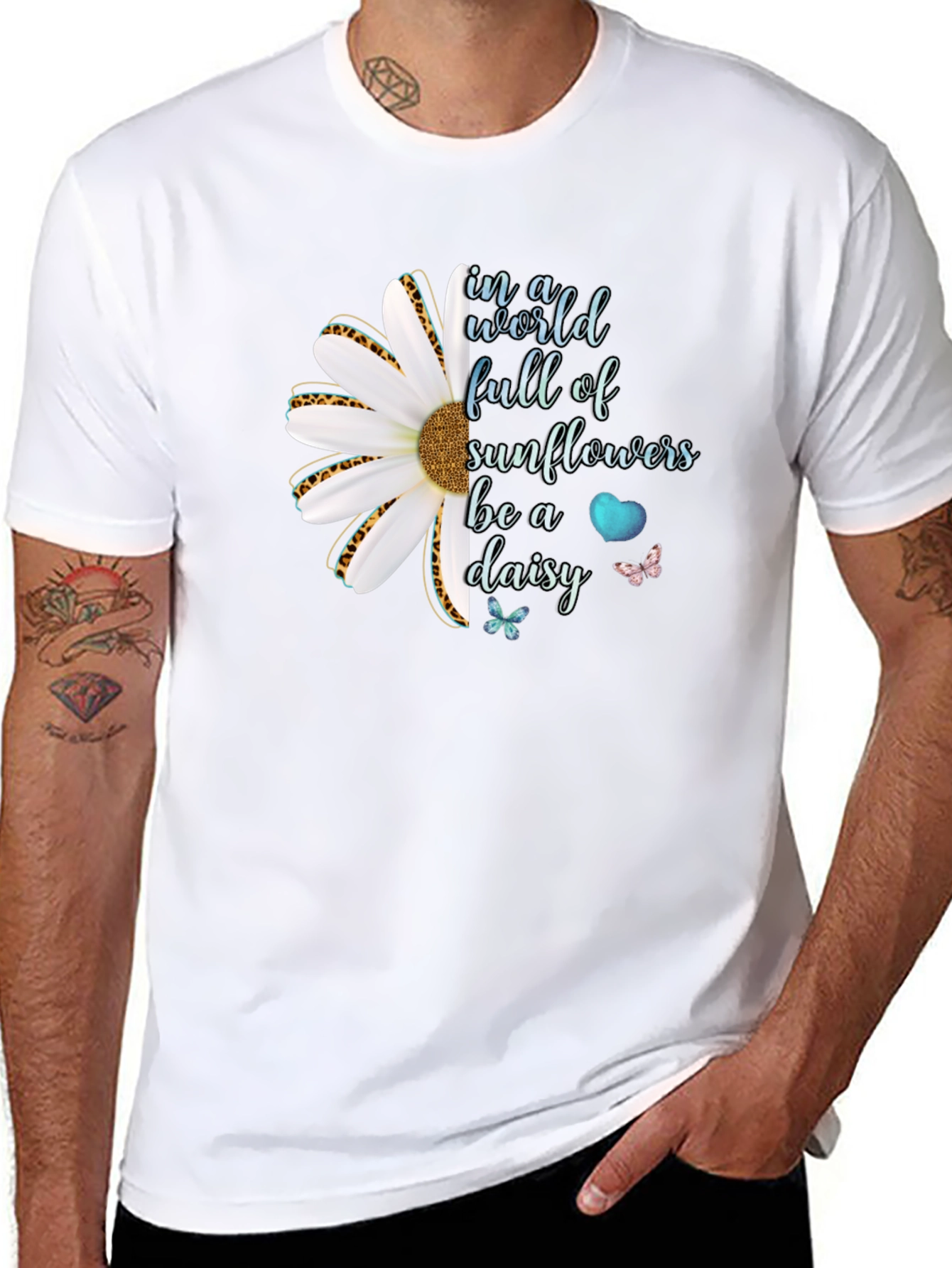 Be a Daisy Black T-Shirt Floral Design
